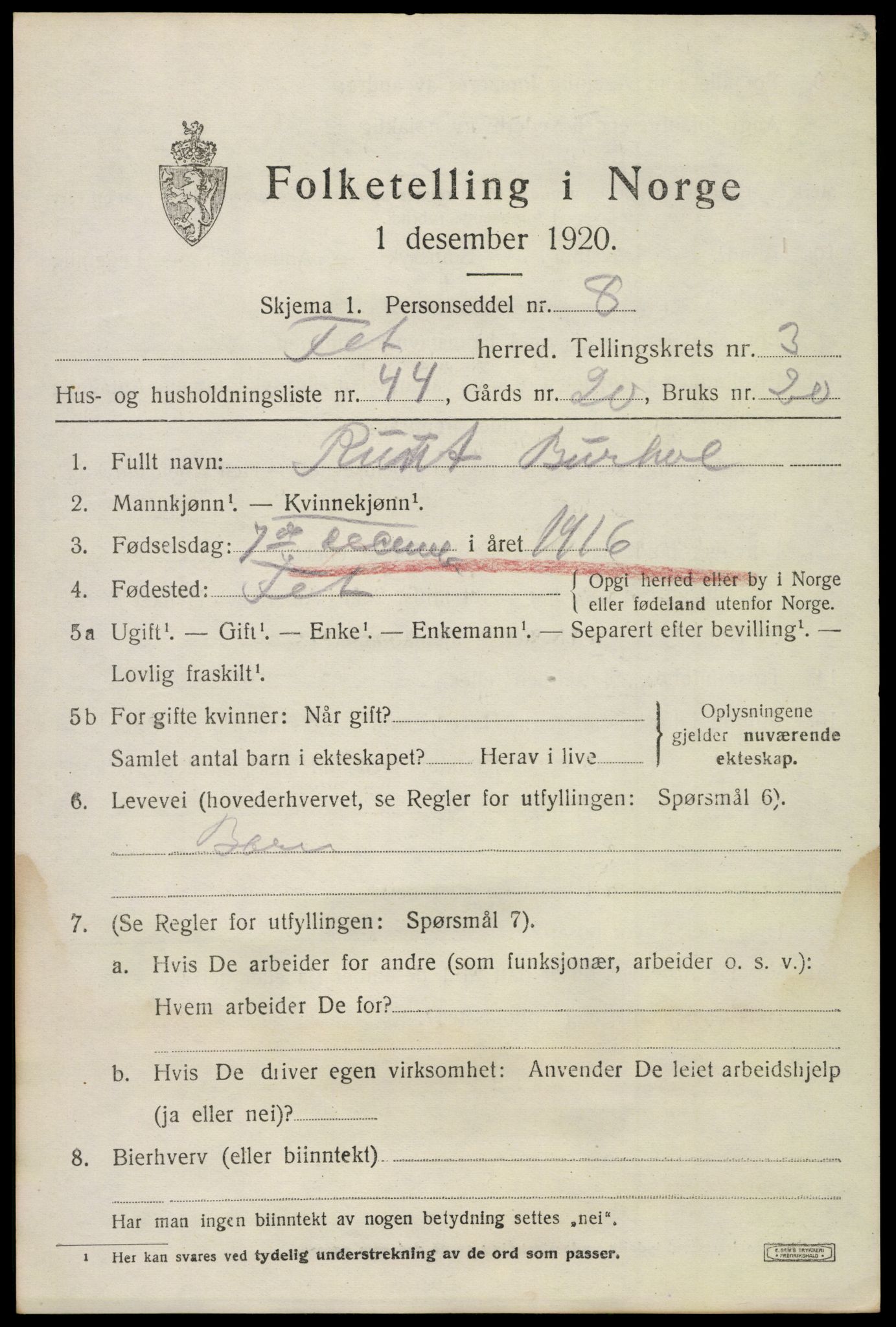 SAO, 1920 census for Fet, 1920, p. 4358