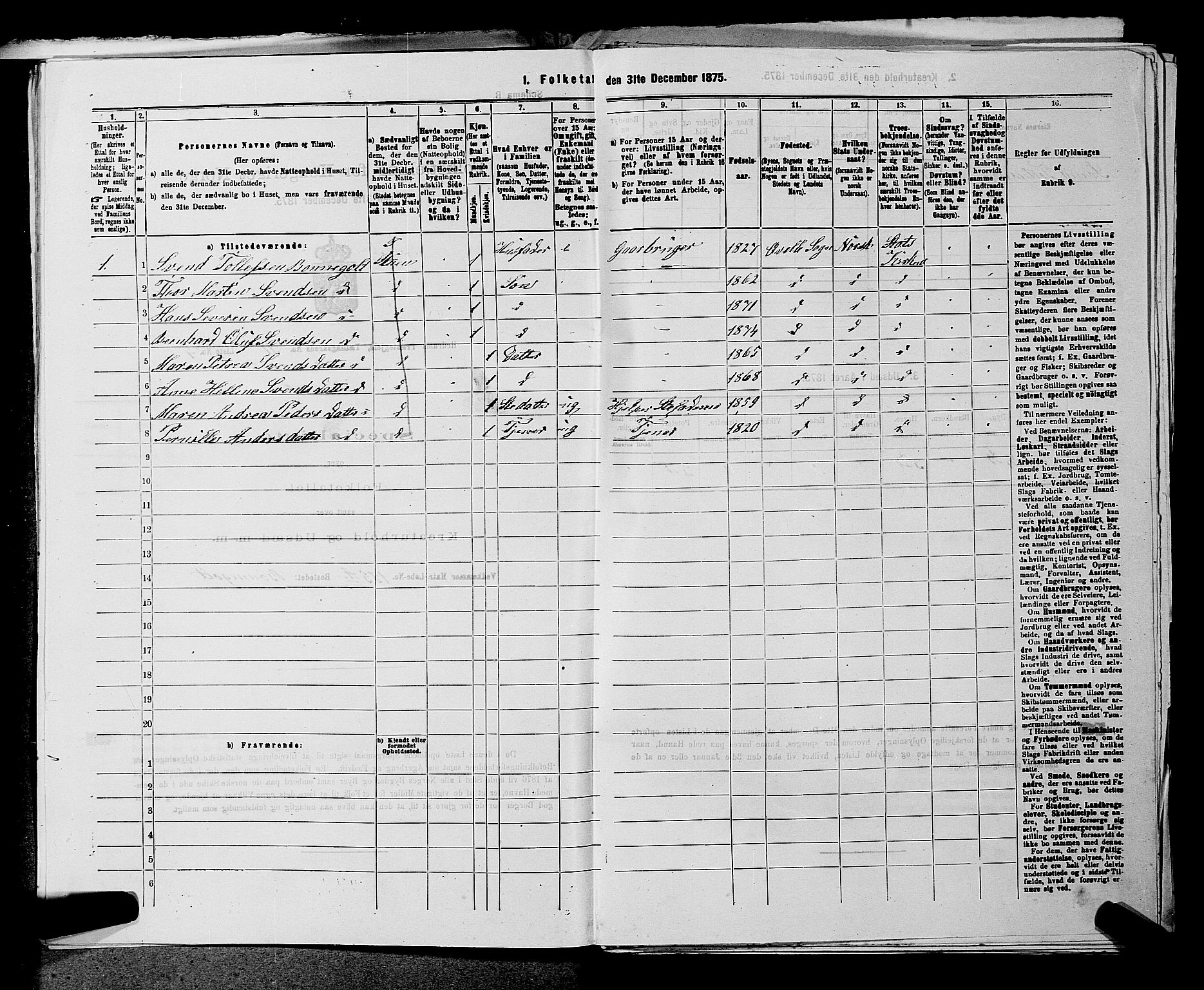 SAKO, 1875 census for 0727P Hedrum, 1875, p. 1039