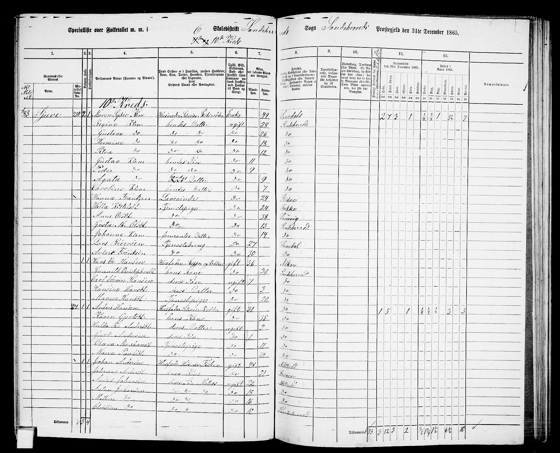 RA, 1865 census for Sandeherred/Sandeherred, 1865, p. 163