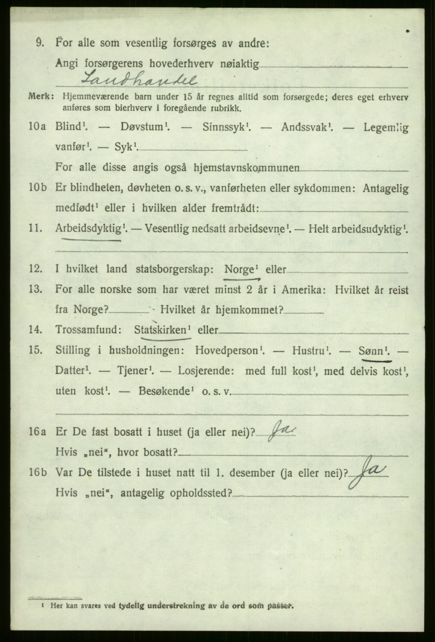 SAB, 1920 census for Evanger, 1920, p. 3032