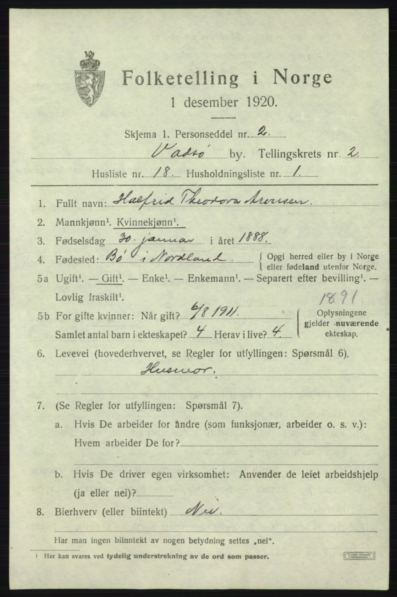 SATØ, 1920 census for Vadsø, 1920, p. 3559