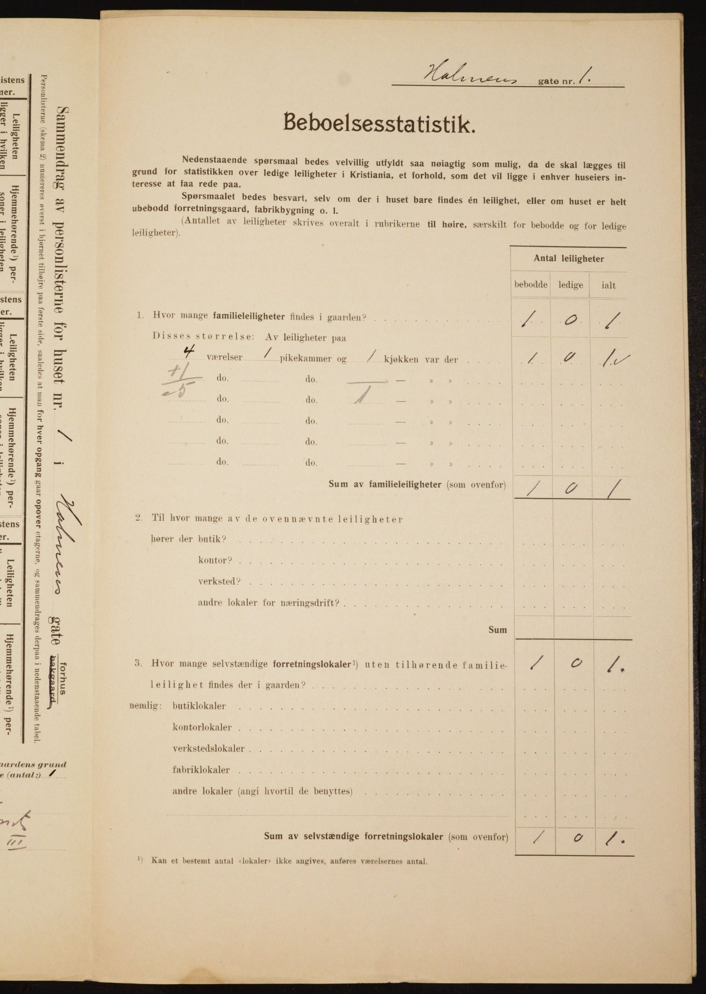 OBA, Municipal Census 1910 for Kristiania, 1910, p. 40047