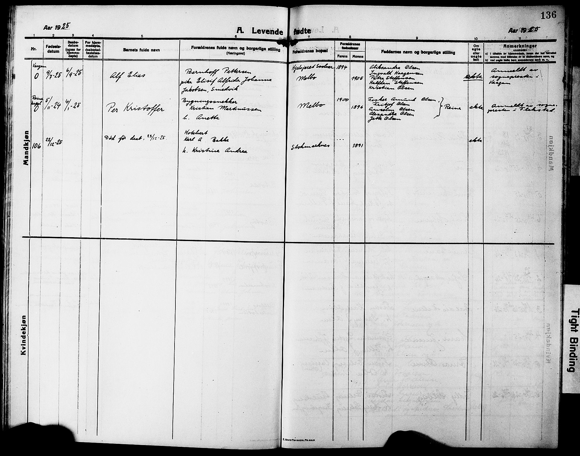 Ministerialprotokoller, klokkerbøker og fødselsregistre - Nordland, AV/SAT-A-1459/888/L1269: Parish register (copy) no. 888C07, 1913-1927, p. 136