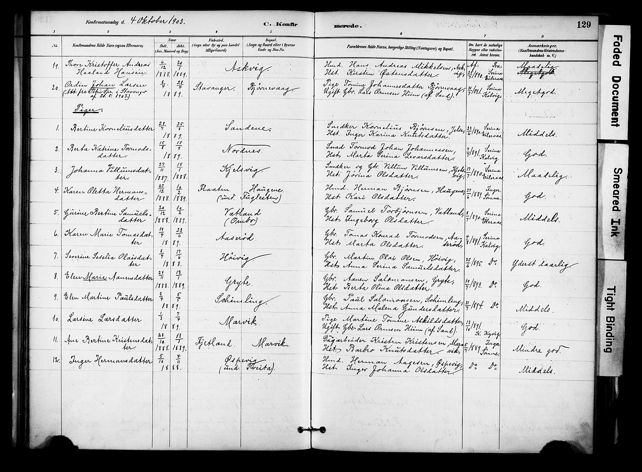 Jelsa sokneprestkontor, AV/SAST-A-101842/01/IV: Parish register (official) no. A 10, 1884-1906, p. 129