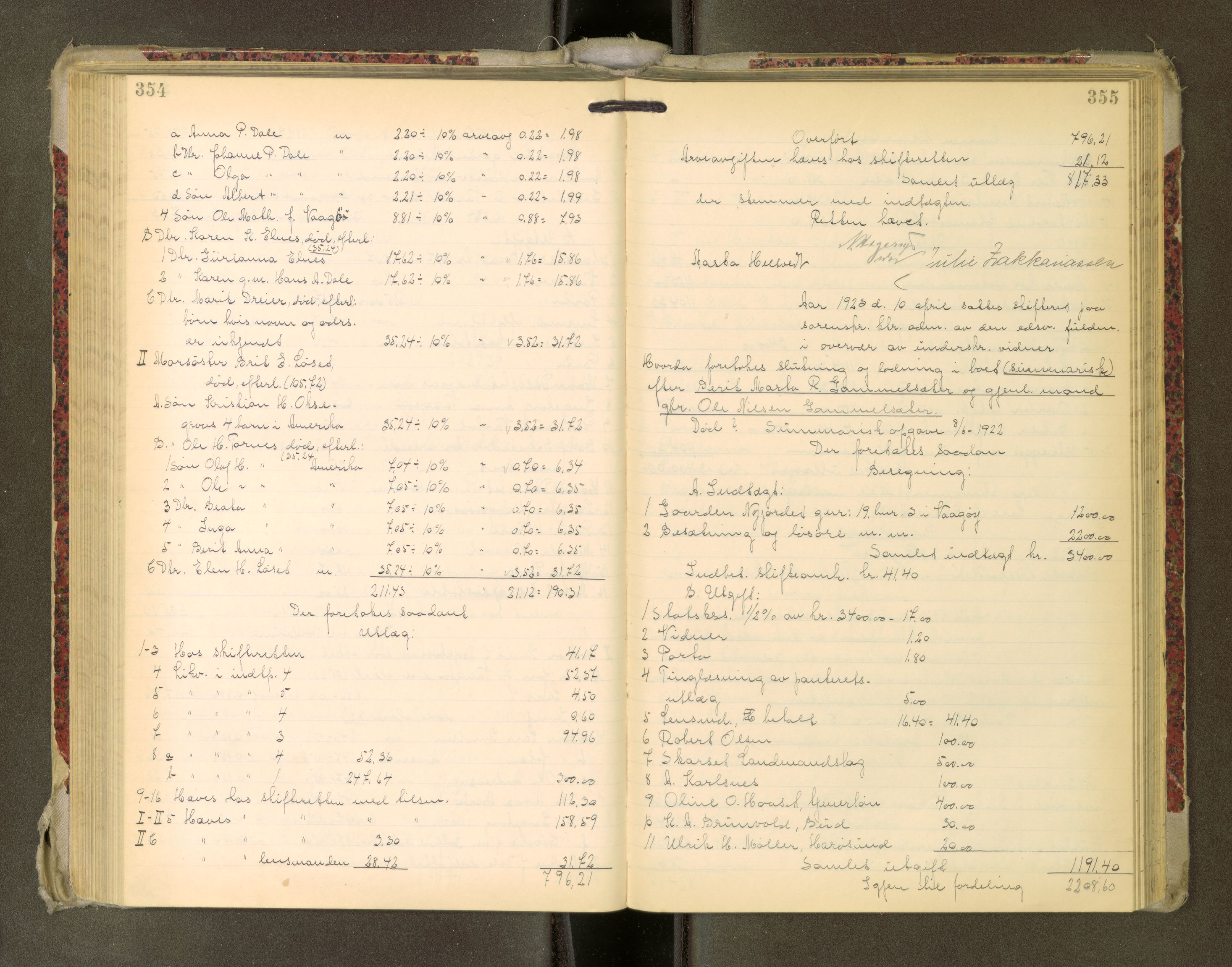 Romsdal sorenskriveri, AV/SAT-A-4149/1/3/3A/L0022: Skifteutlodnings Protokoll, 1920-1924, p. 354-355