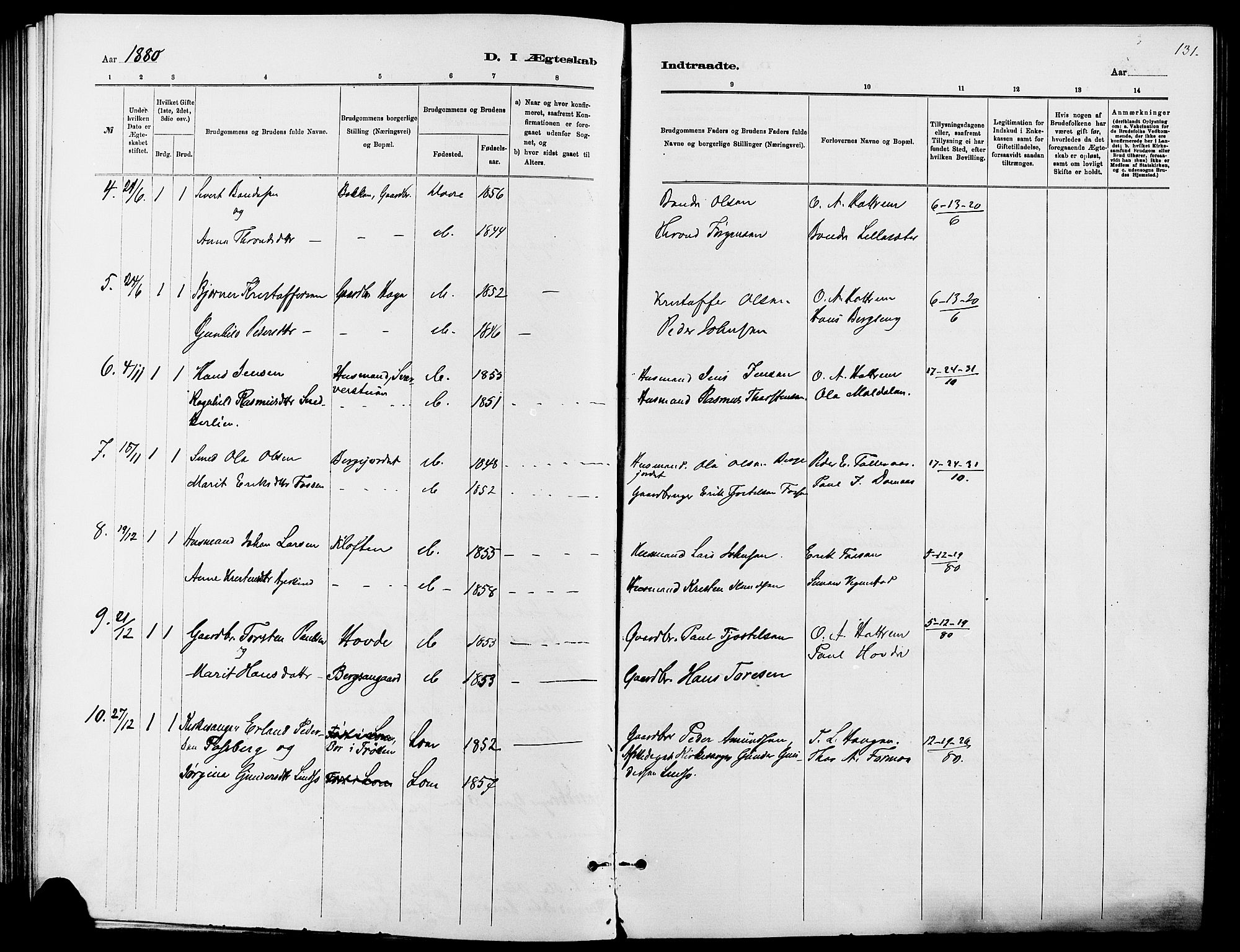 Dovre prestekontor, SAH/PREST-066/H/Ha/Haa/L0002: Parish register (official) no. 2, 1879-1890, p. 131