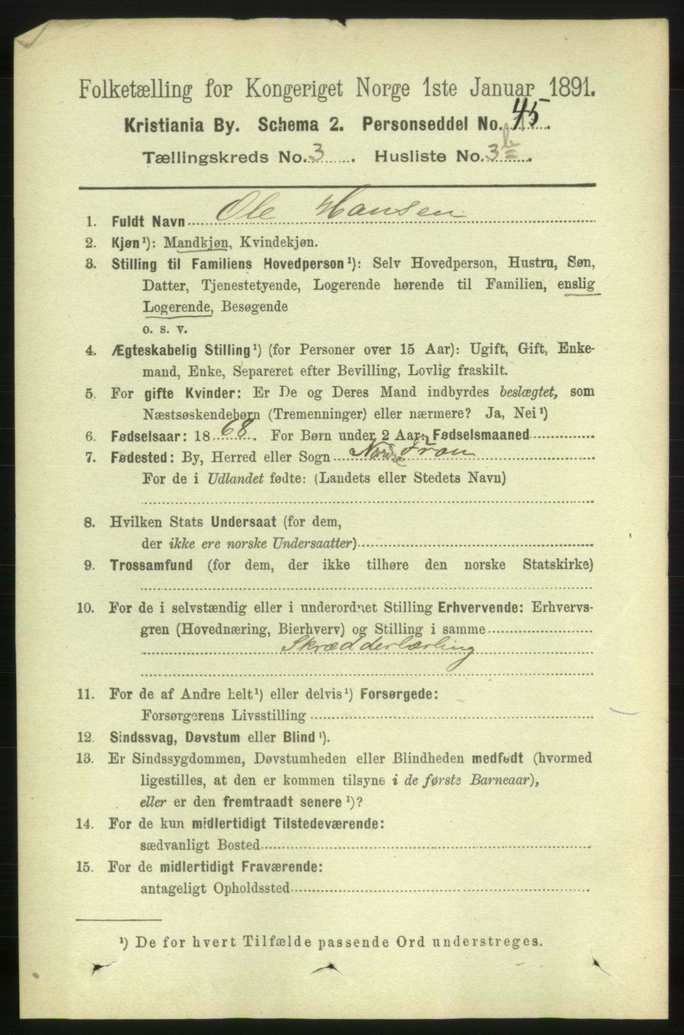 RA, 1891 census for 0301 Kristiania, 1891, p. 1301