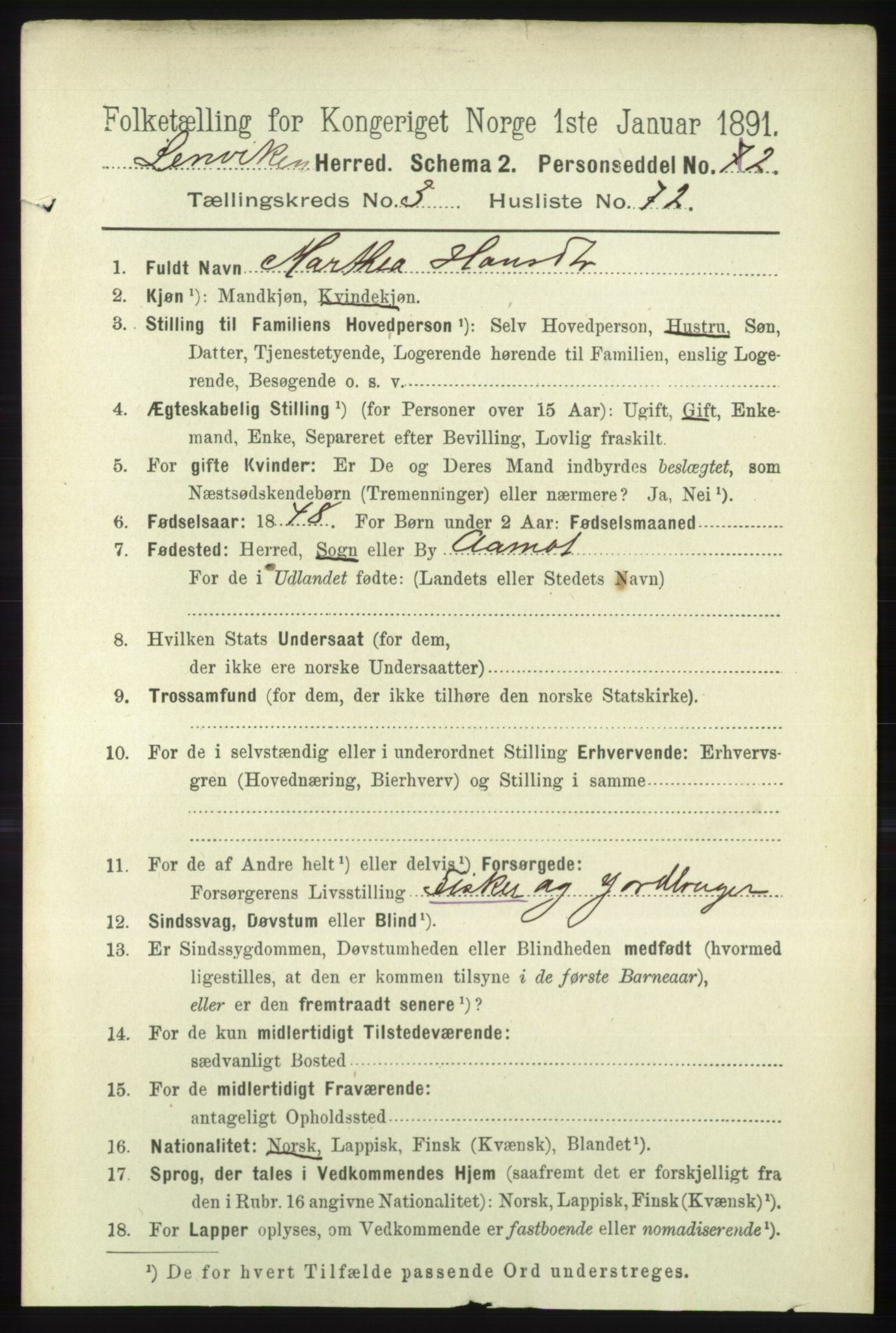 RA, 1891 census for 1931 Lenvik, 1891, p. 1823