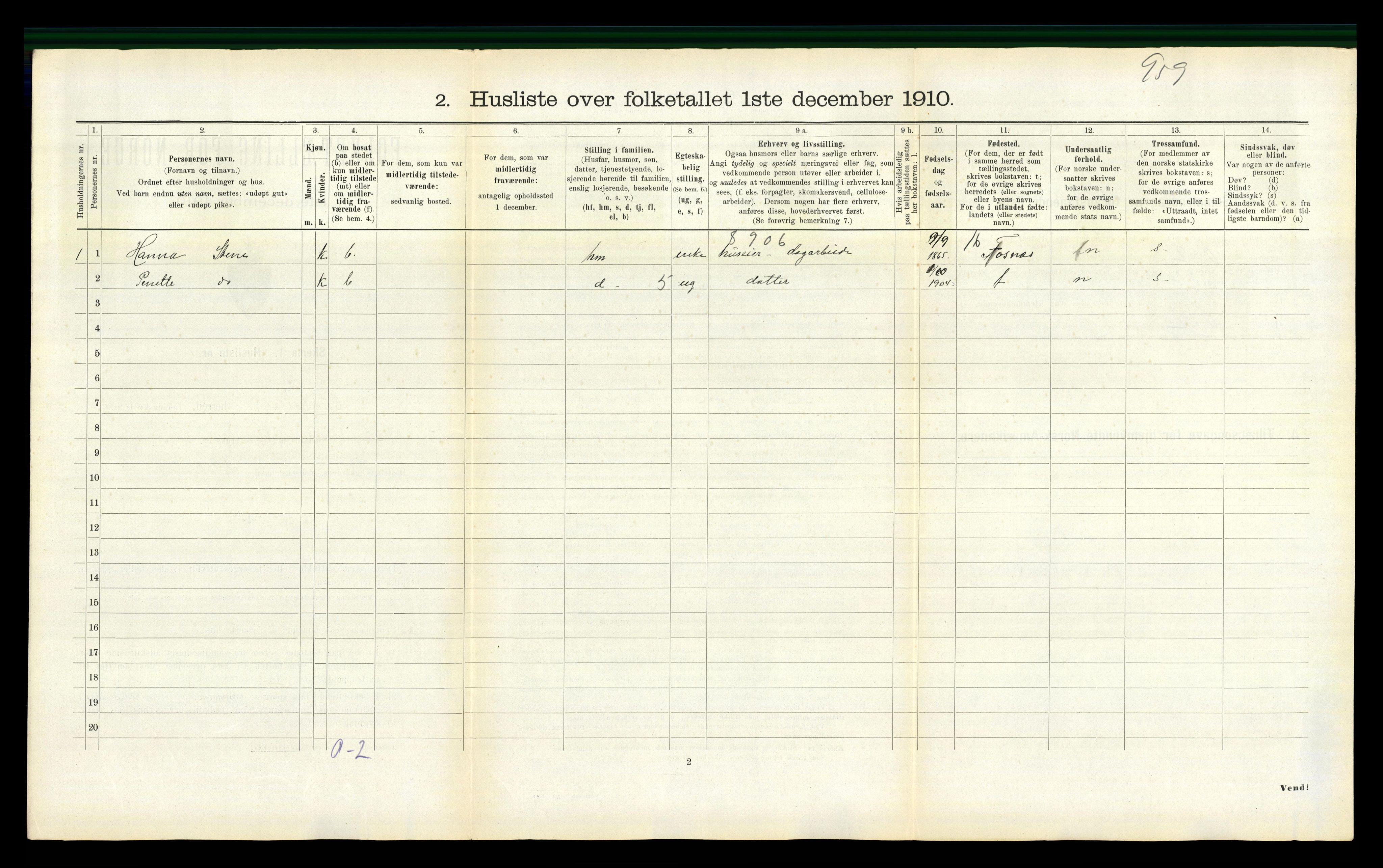 RA, 1910 census for Overhalla, 1910, p. 458