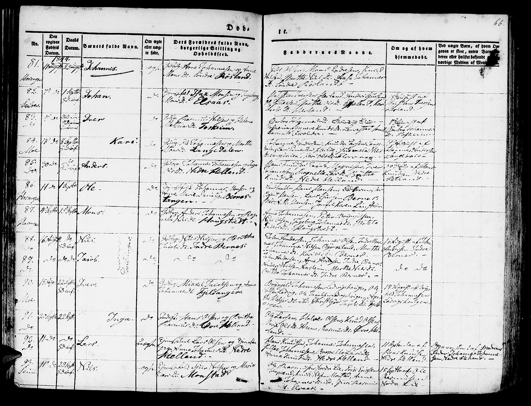 Hosanger sokneprestembete, AV/SAB-A-75801/H/Haa: Parish register (official) no. A 7, 1835-1848, p. 66