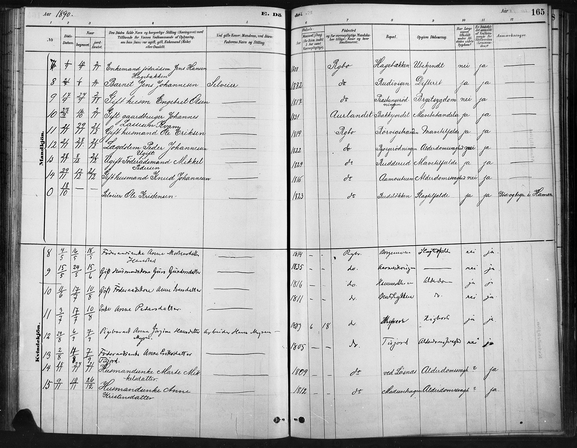 Ringebu prestekontor, SAH/PREST-082/H/Ha/Haa/L0009: Parish register (official) no. 9, 1878-1898, p. 165