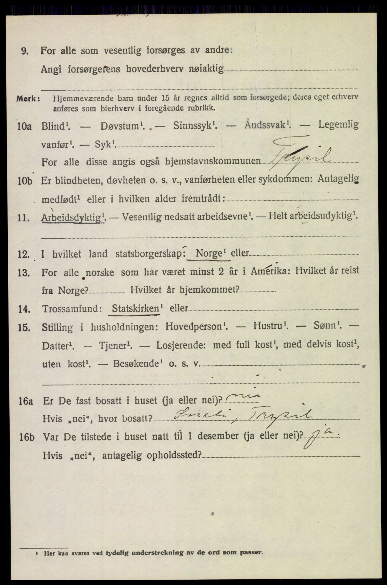 SAH, 1920 census for Trysil, 1920, p. 9412