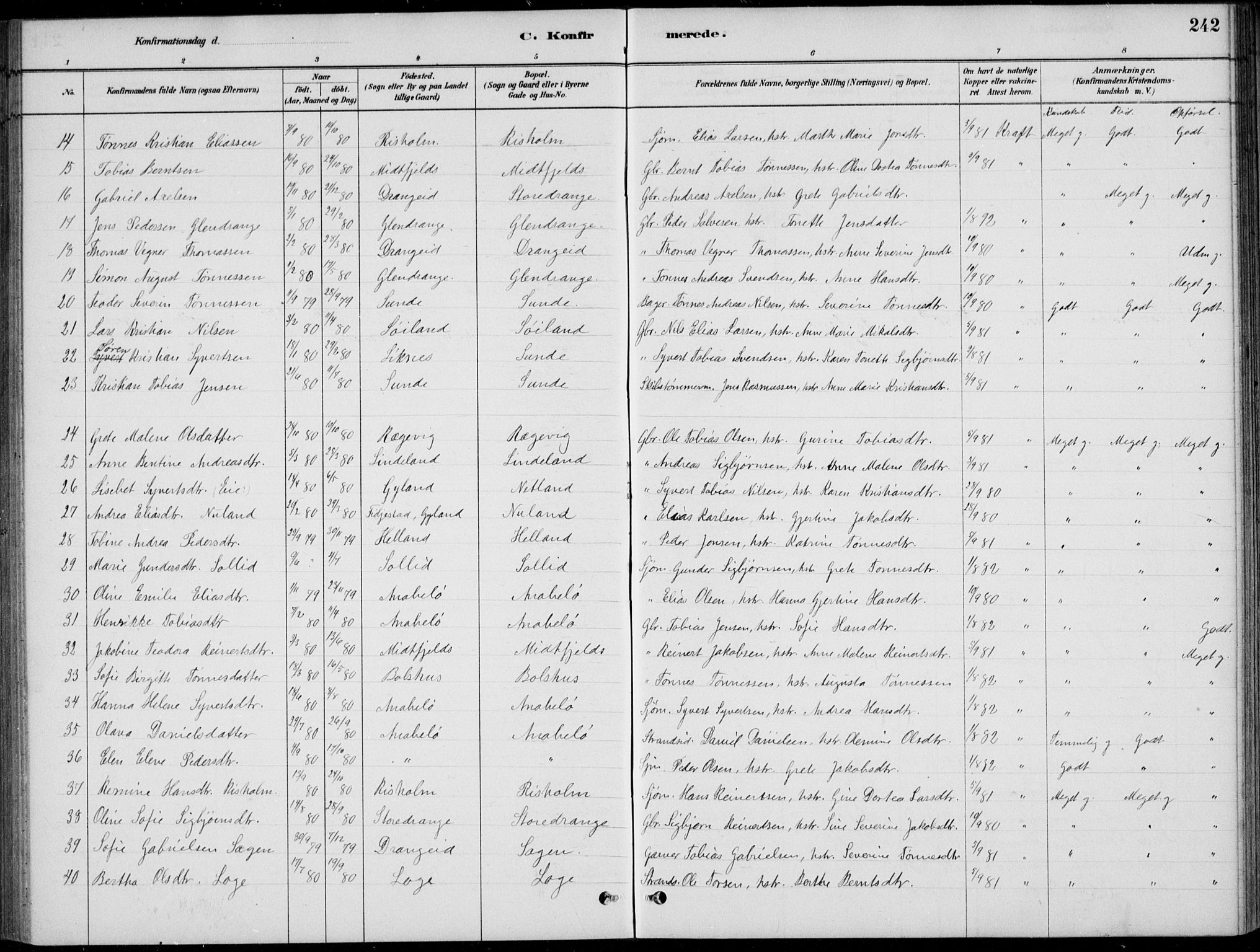 Flekkefjord sokneprestkontor, SAK/1111-0012/F/Fb/Fbc/L0007: Parish register (copy) no. B 7, 1880-1902, p. 242