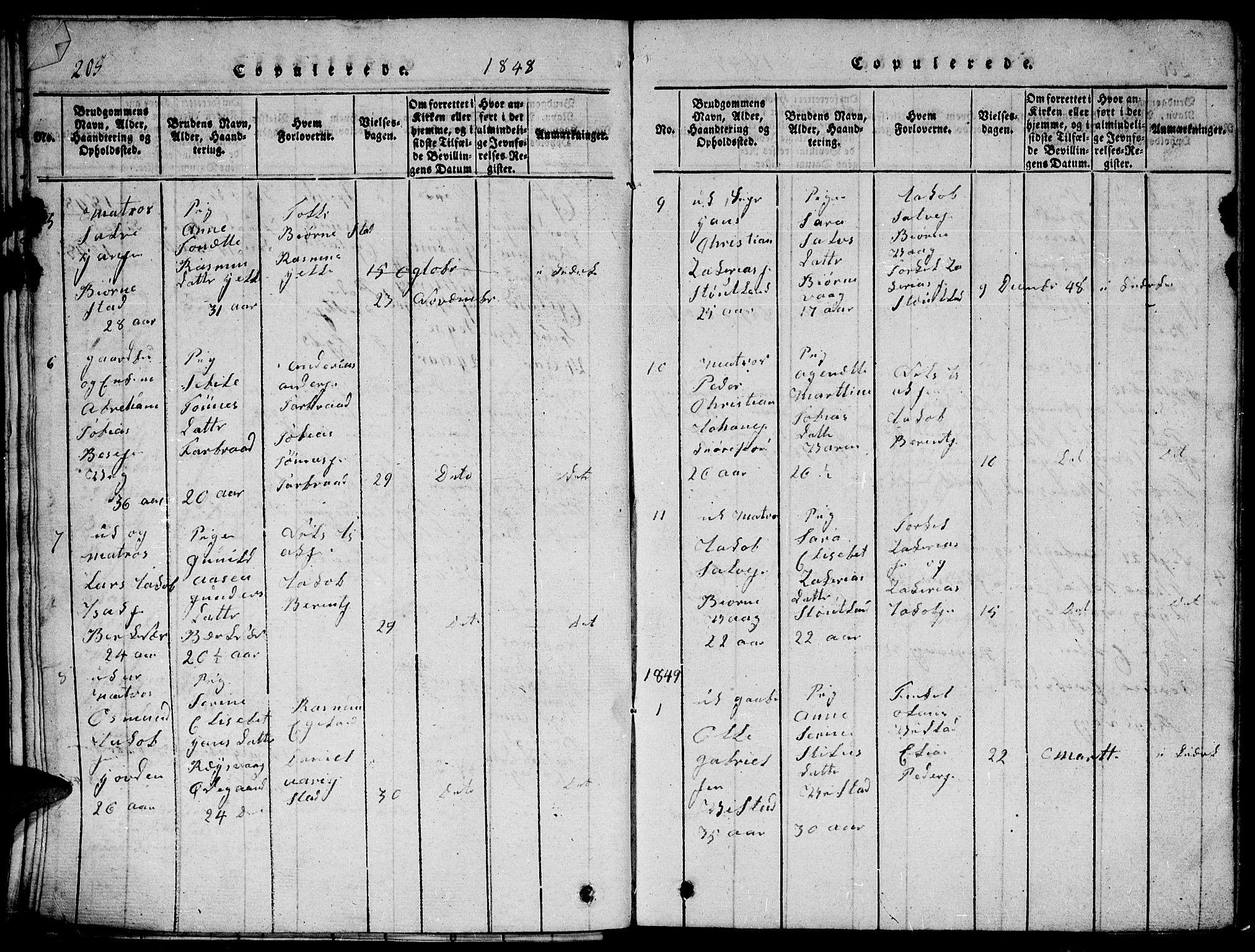 Herad sokneprestkontor, AV/SAK-1111-0018/F/Fb/Fbb/L0001: Parish register (copy) no. B 1, 1815-1852, p. 205