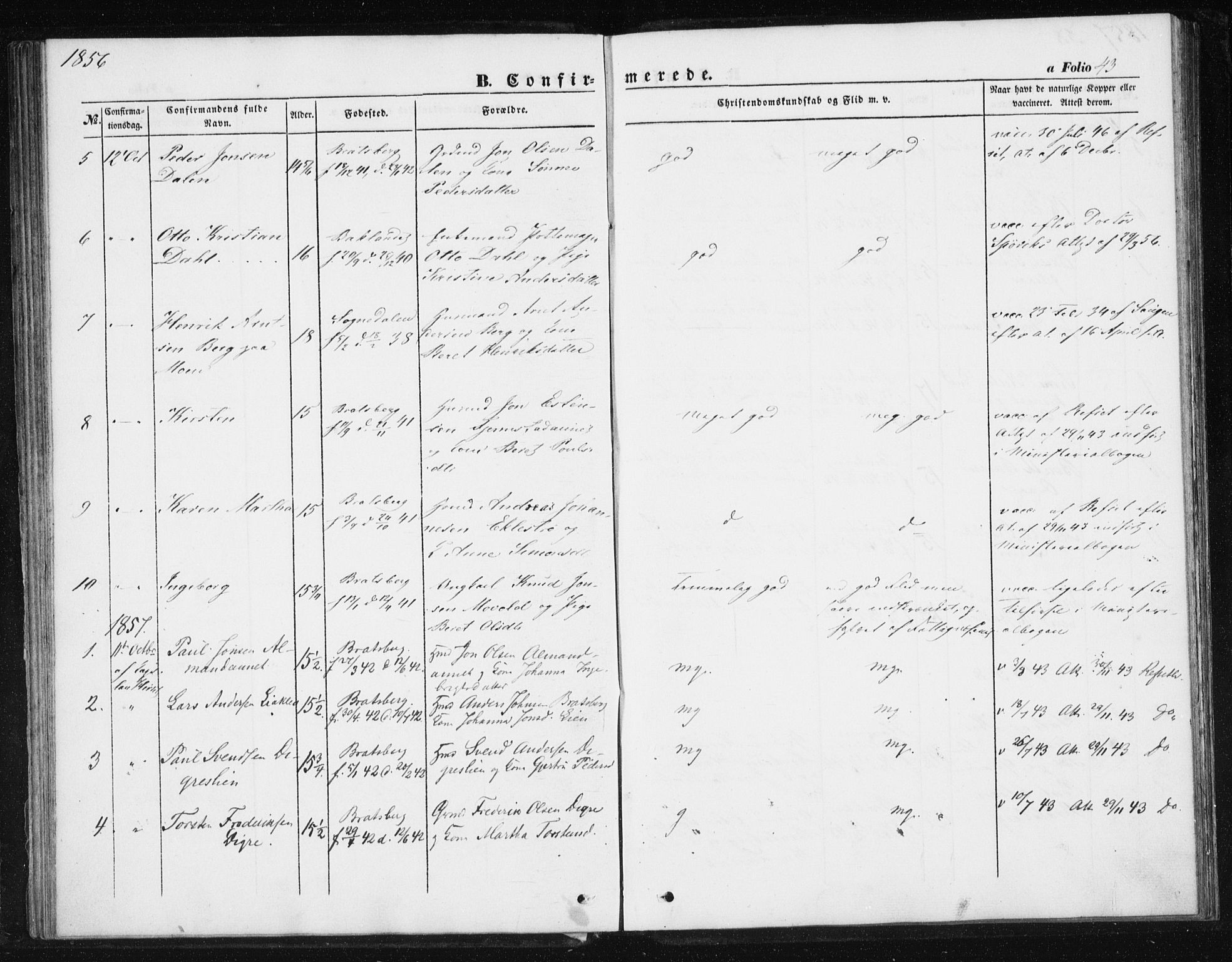 Ministerialprotokoller, klokkerbøker og fødselsregistre - Sør-Trøndelag, SAT/A-1456/608/L0332: Parish register (official) no. 608A01, 1848-1861, p. 43