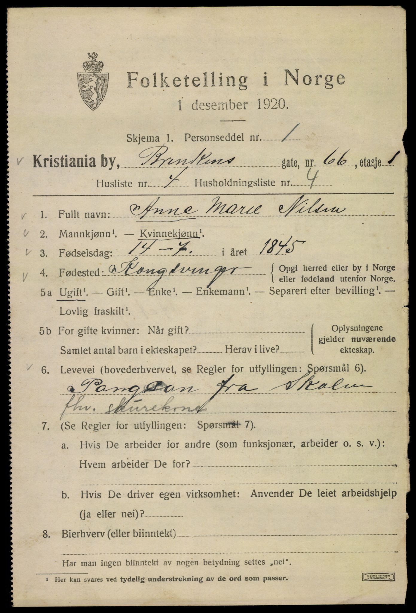 SAO, 1920 census for Kristiania, 1920, p. 173007