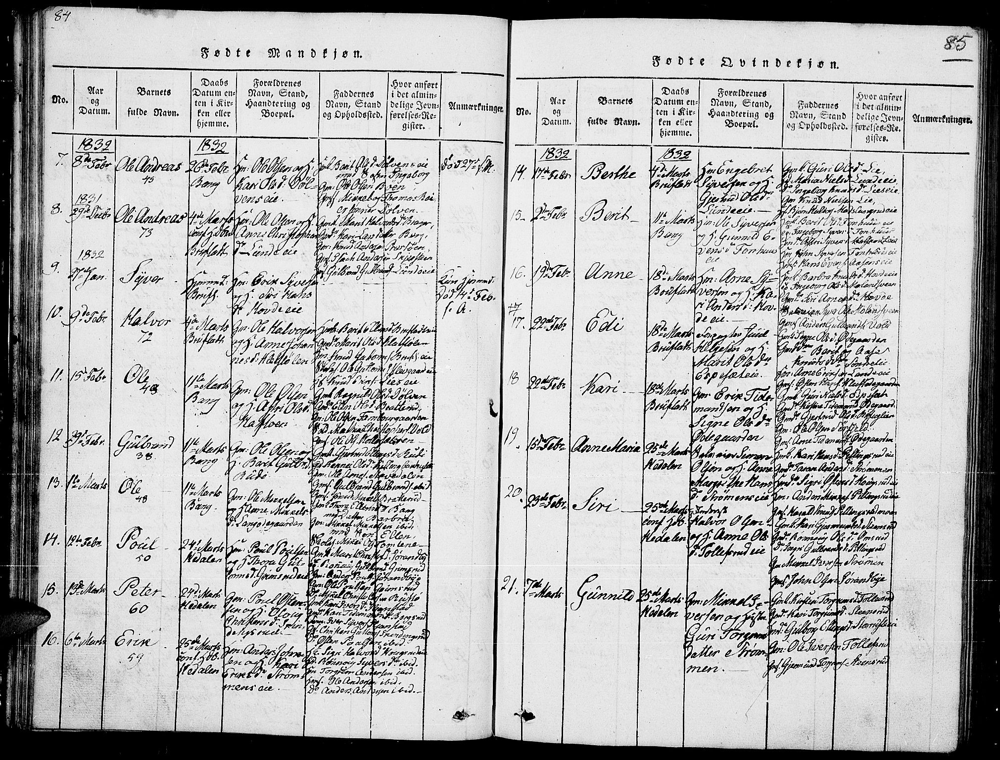 Sør-Aurdal prestekontor, SAH/PREST-128/H/Ha/Hab/L0002: Parish register (copy) no. 2, 1826-1840, p. 84-85