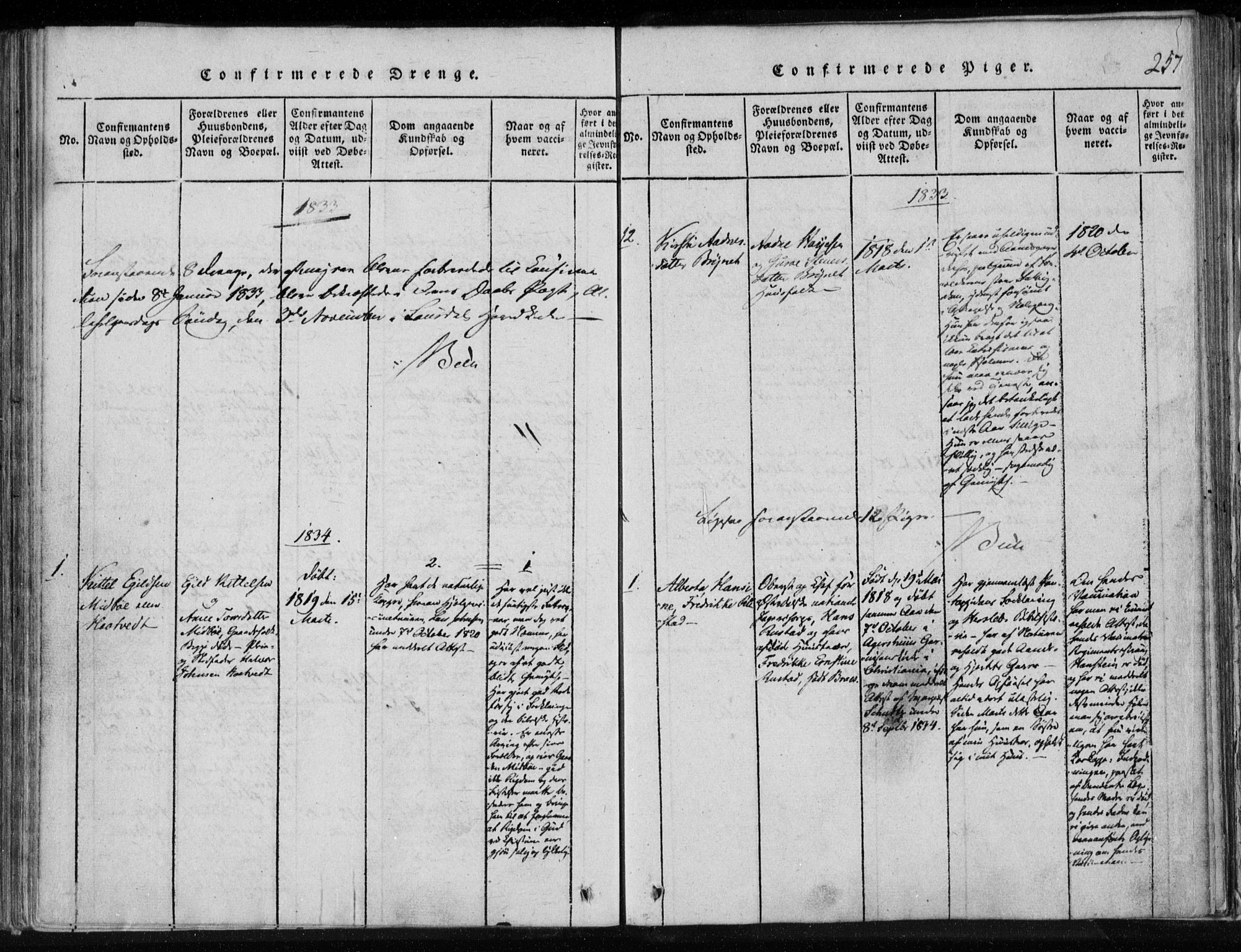 Lårdal kirkebøker, SAKO/A-284/F/Fa/L0005: Parish register (official) no. I 5, 1815-1860, p. 257