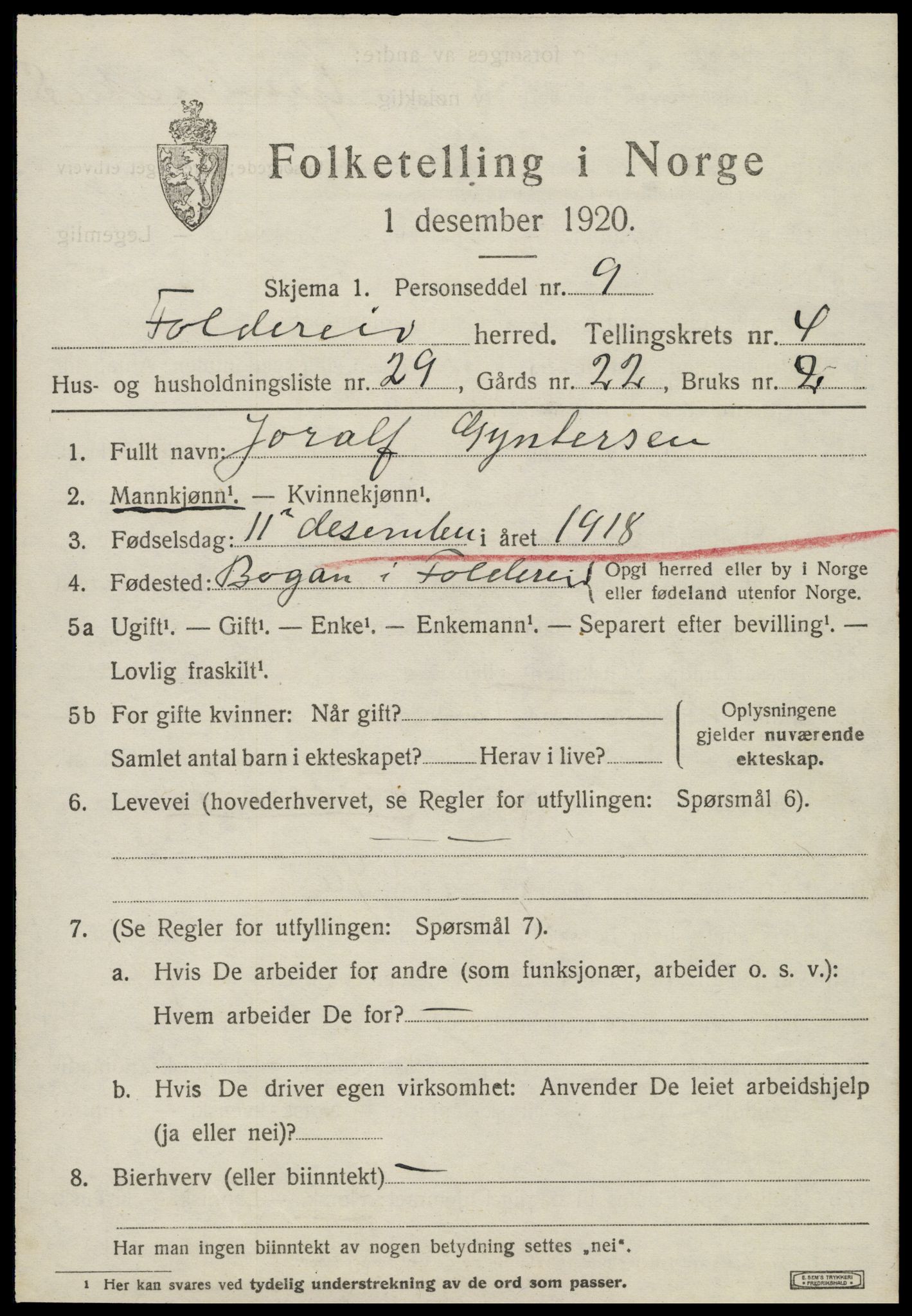 SAT, 1920 census for Foldereid, 1920, p. 1982