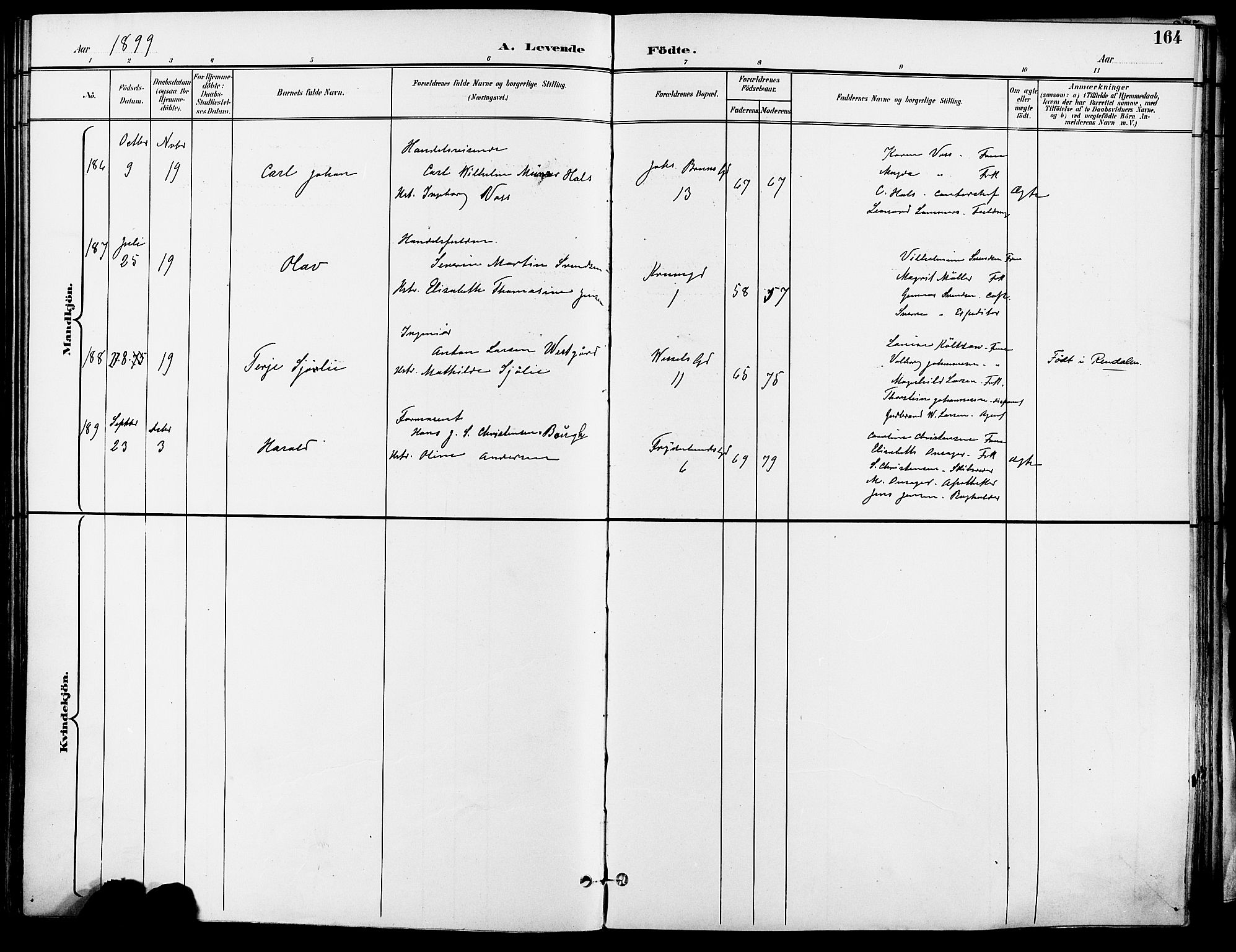 Gamle Aker prestekontor Kirkebøker, AV/SAO-A-10617a/F/L0011: Parish register (official) no. 11, 1896-1901, p. 164