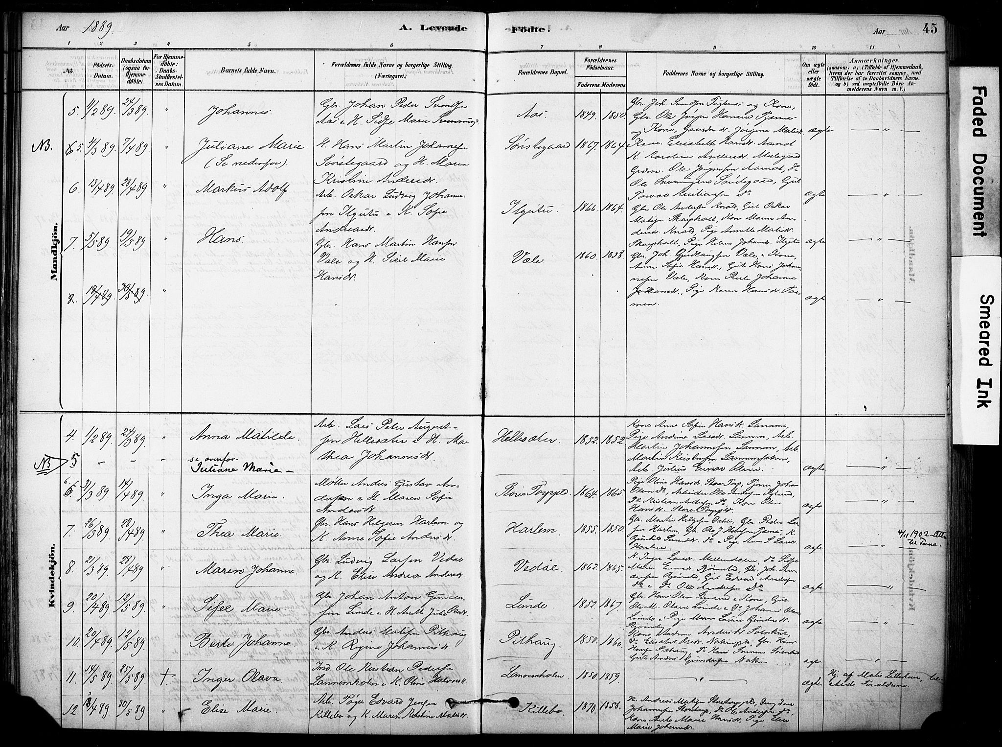 Rakkestad prestekontor Kirkebøker, AV/SAO-A-2008/F/Fb/L0001: Parish register (official) no. II 1, 1878-1899, p. 45