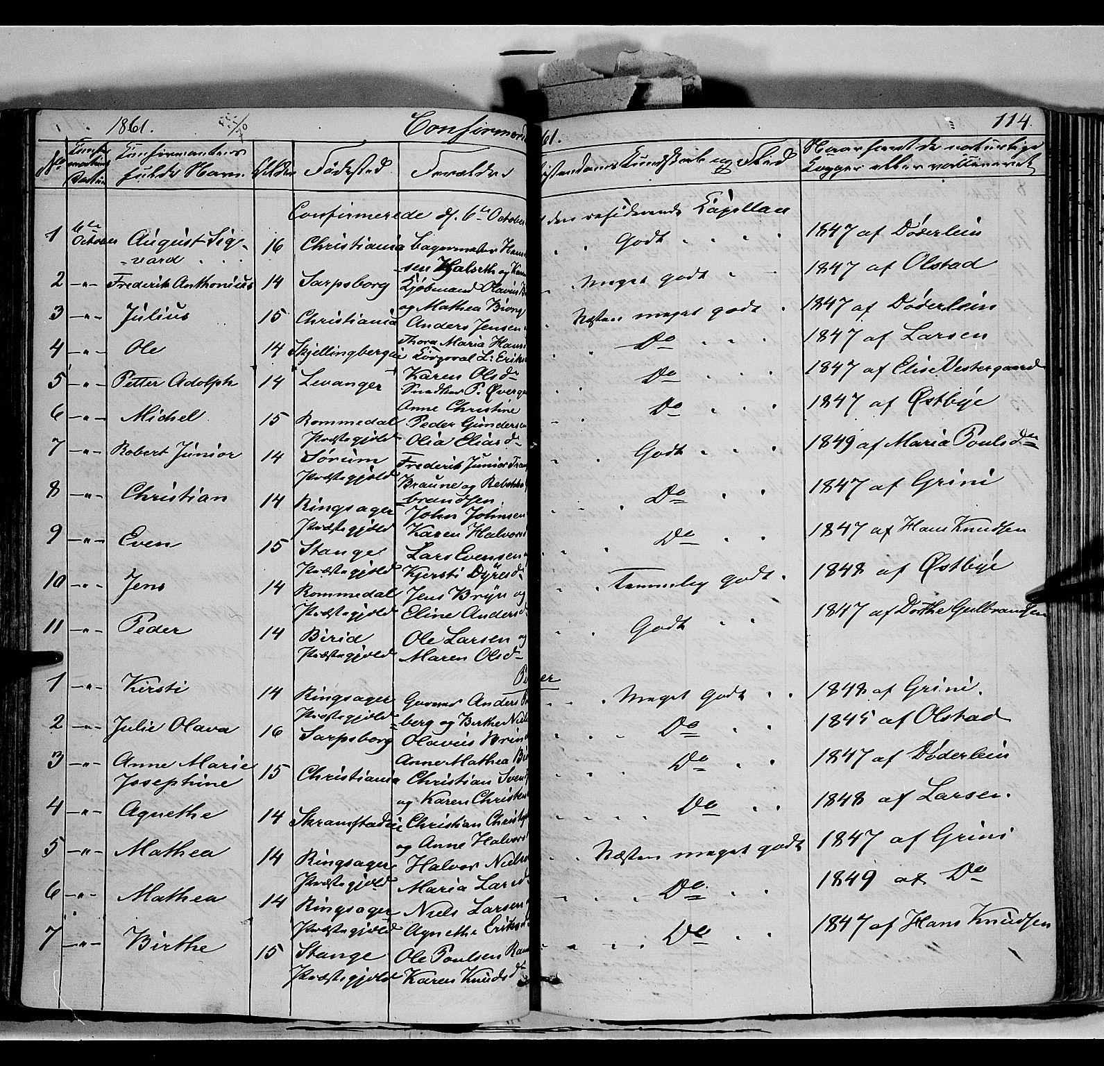 Vang prestekontor, Hedmark, SAH/PREST-008/H/Ha/Haa/L0011: Parish register (official) no. 11, 1852-1877, p. 114