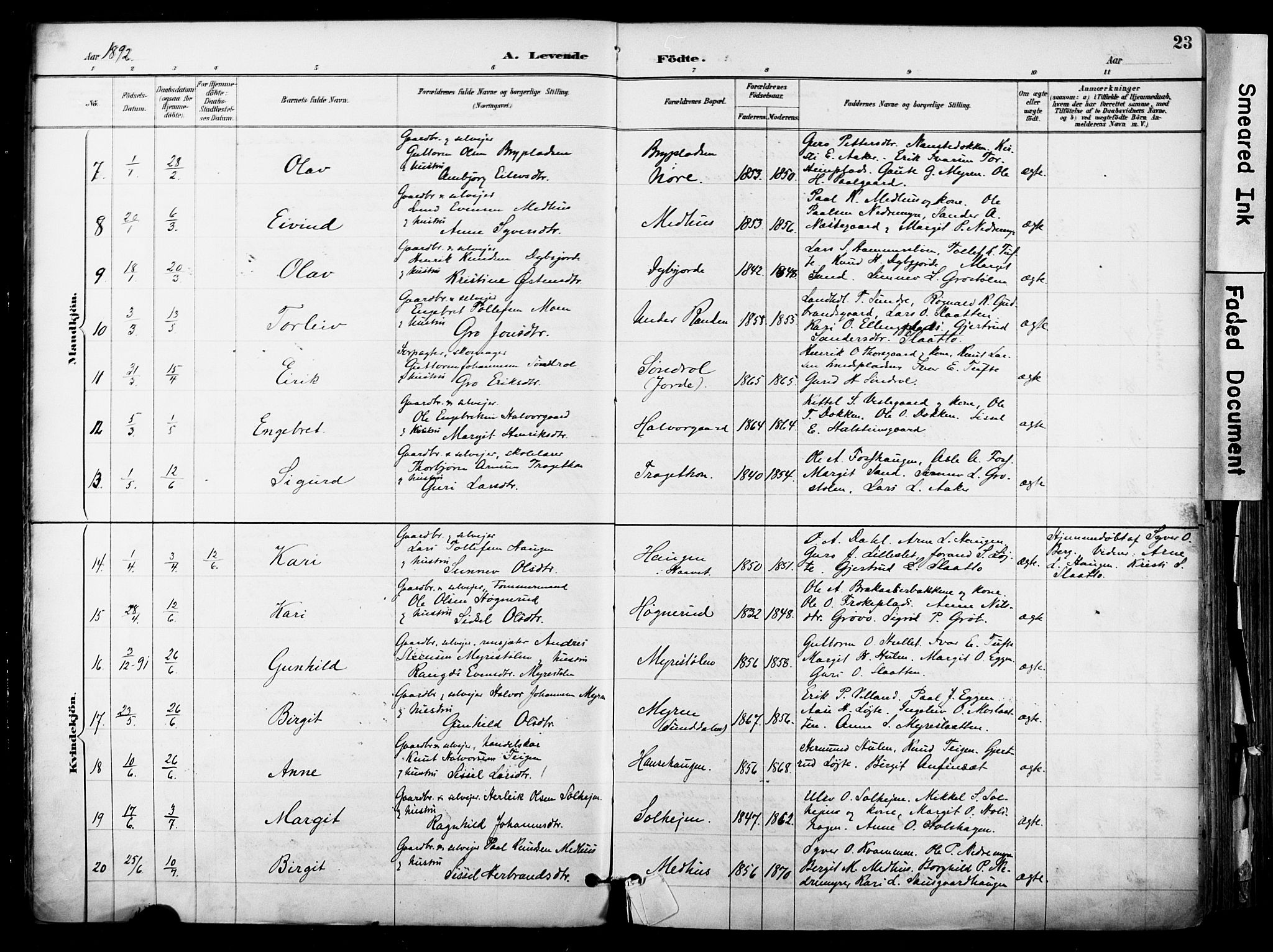 Hol kirkebøker, AV/SAKO-A-227/F/Fa/L0003: Parish register (official) no. I 3, 1887-1918, p. 23