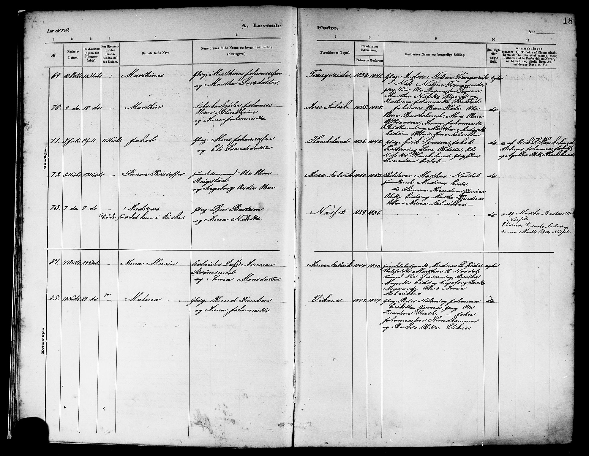 Haus sokneprestembete, AV/SAB-A-75601/H/Haa: Parish register (official) no. A 19I, 1878-1886, p. 18