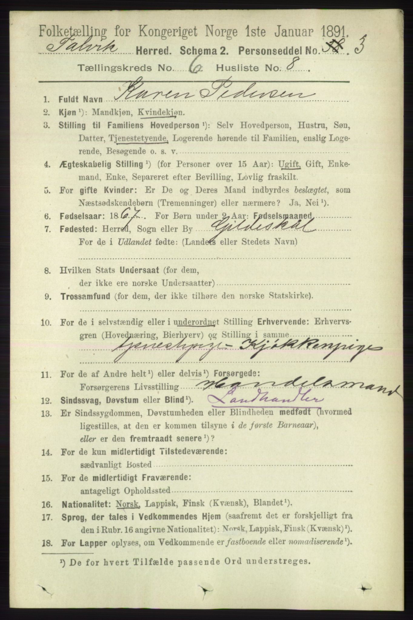 RA, 1891 census for 2013 Talvik, 1891, p. 1652