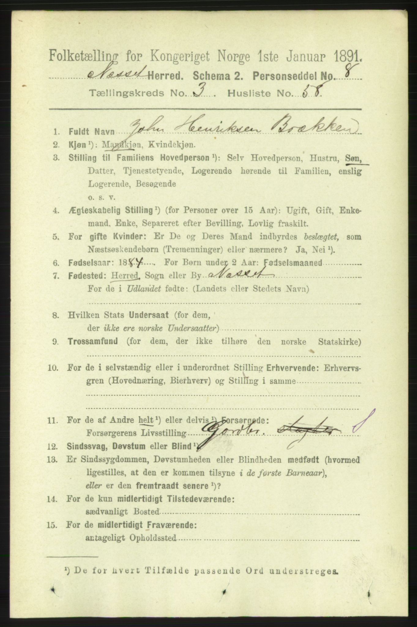 RA, 1891 census for 1543 Nesset, 1891, p. 1453