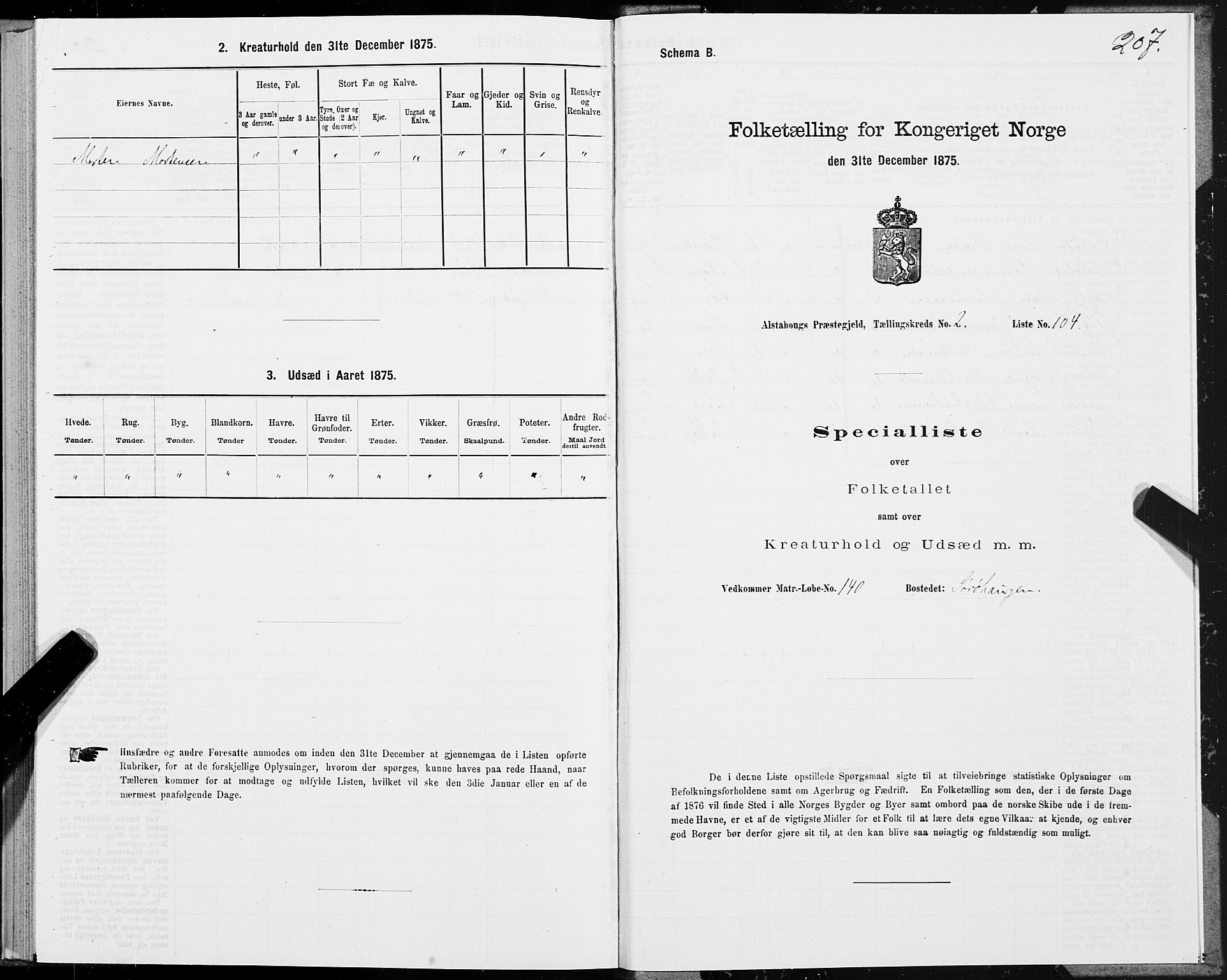 SAT, 1875 census for 1820P Alstahaug, 1875, p. 1807