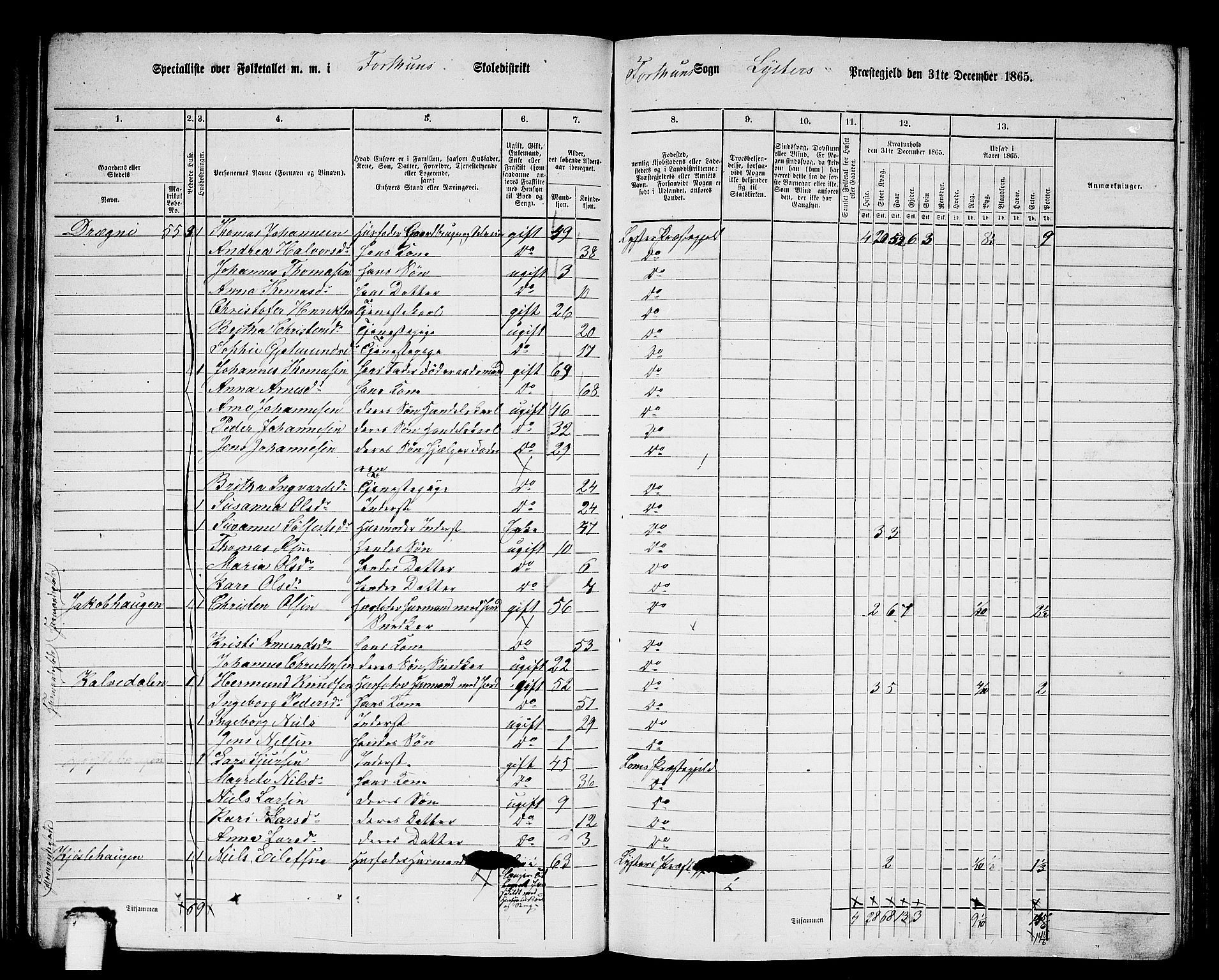 RA, 1865 census for Luster, 1865, p. 52