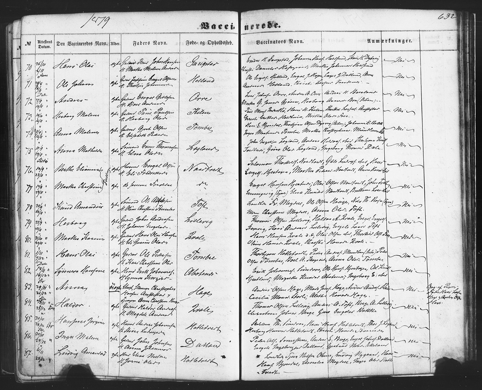 Fusa sokneprestembete, SAB/A-75401/H/Haa: Parish register (official) no. A 1II, 1855-1879, p. 632