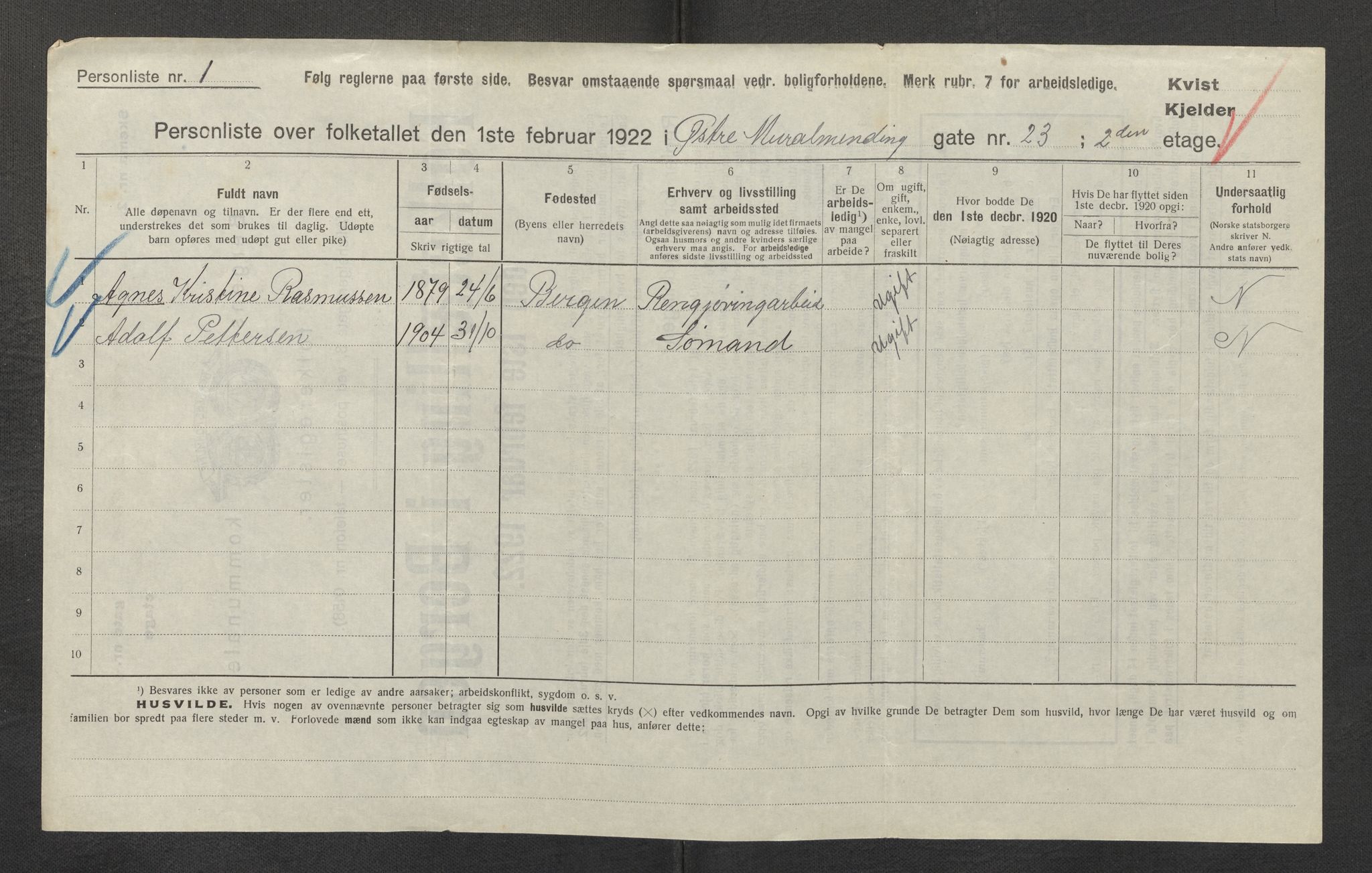 SAB, Municipal Census 1922 for Bergen, 1922, p. 25675