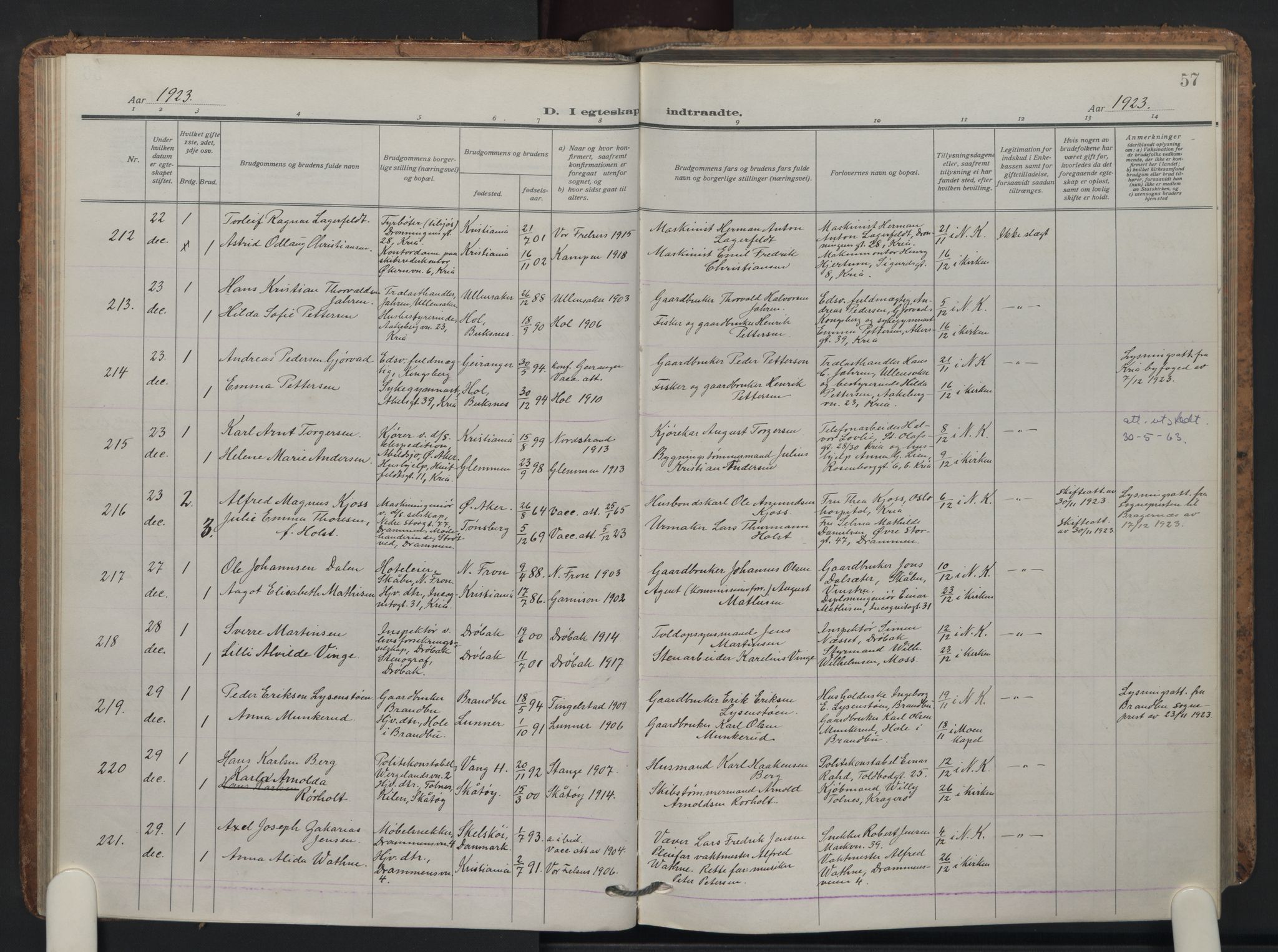 Oslo domkirke Kirkebøker, AV/SAO-A-10752/F/Fa/L0040: Parish register (official) no. 40, 1921-1932, p. 57
