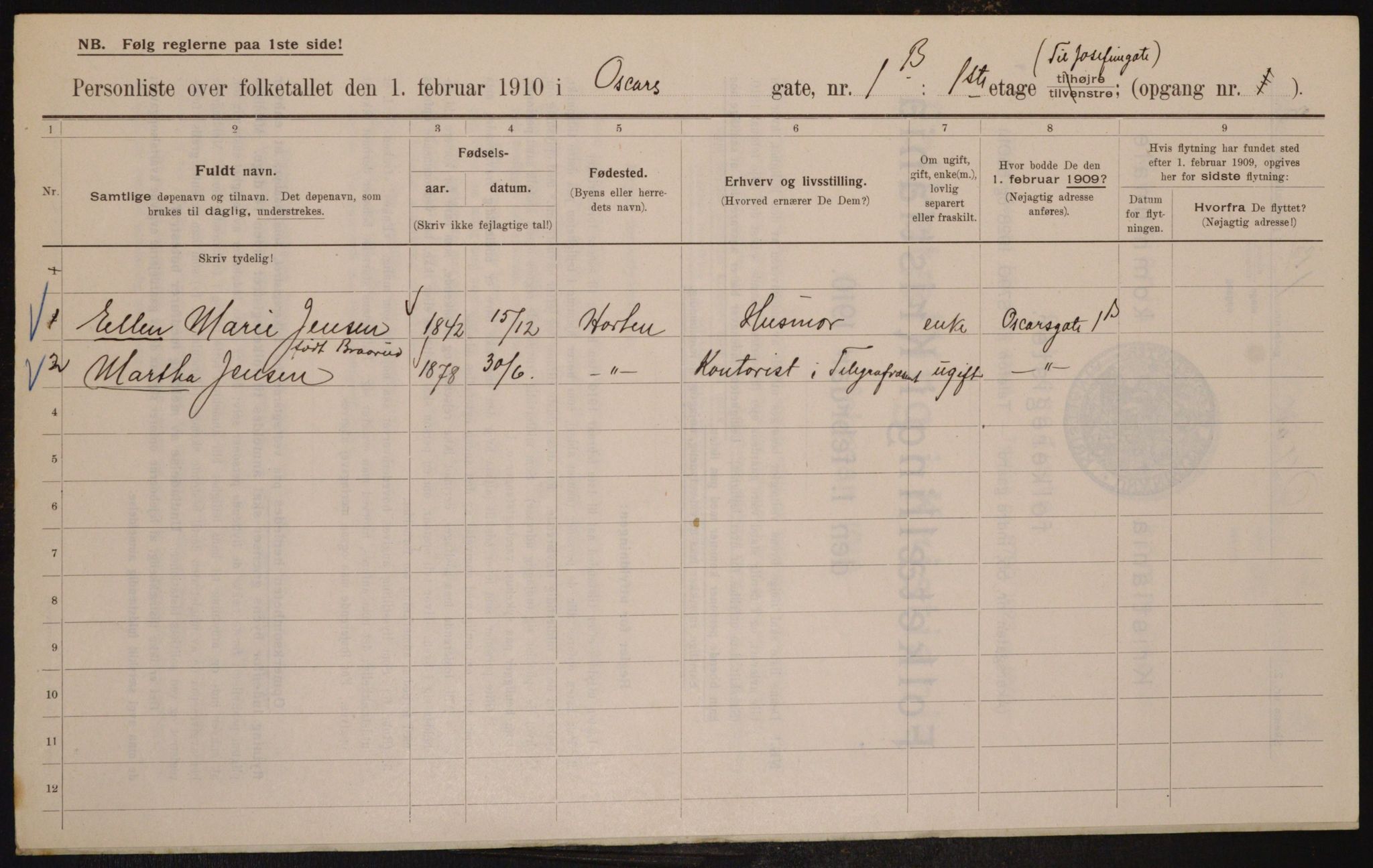 OBA, Municipal Census 1910 for Kristiania, 1910, p. 73280