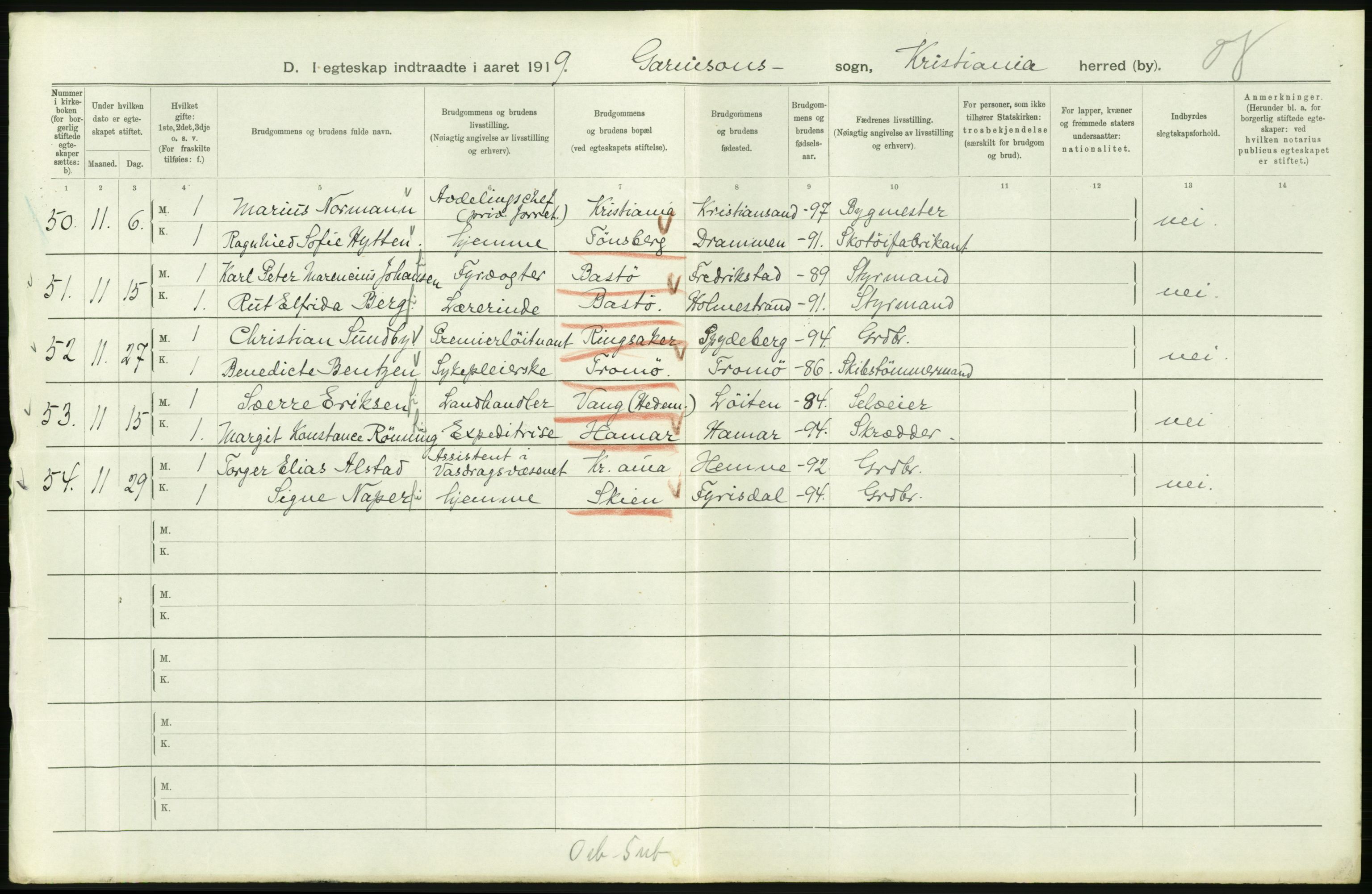 Statistisk sentralbyrå, Sosiodemografiske emner, Befolkning, AV/RA-S-2228/D/Df/Dfb/Dfbi/L0009: Kristiania: Gifte, 1919, p. 776