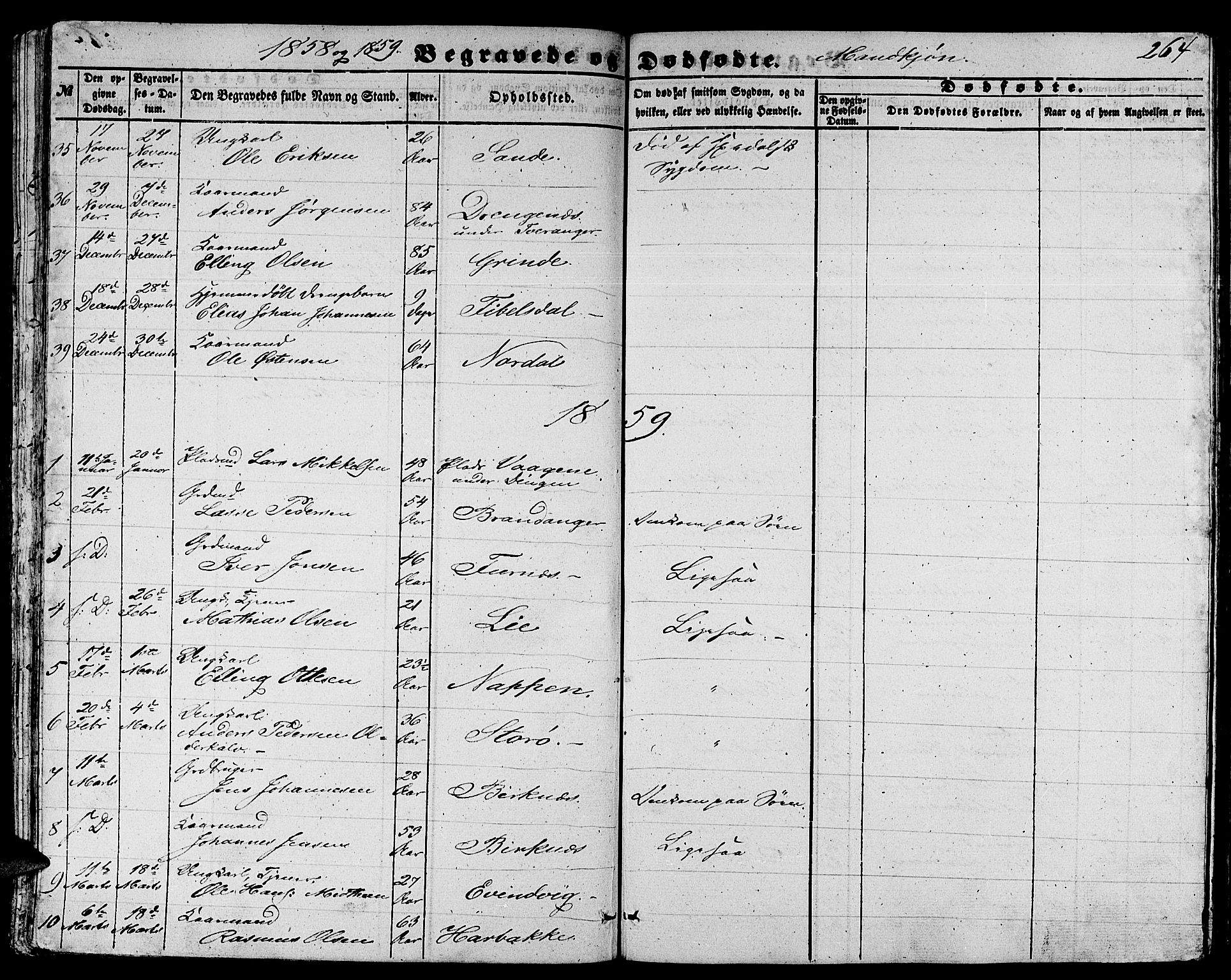 Gulen sokneprestembete, AV/SAB-A-80201/H/Hab/Habb/L0001: Parish register (copy) no. B 1, 1854-1866, p. 264