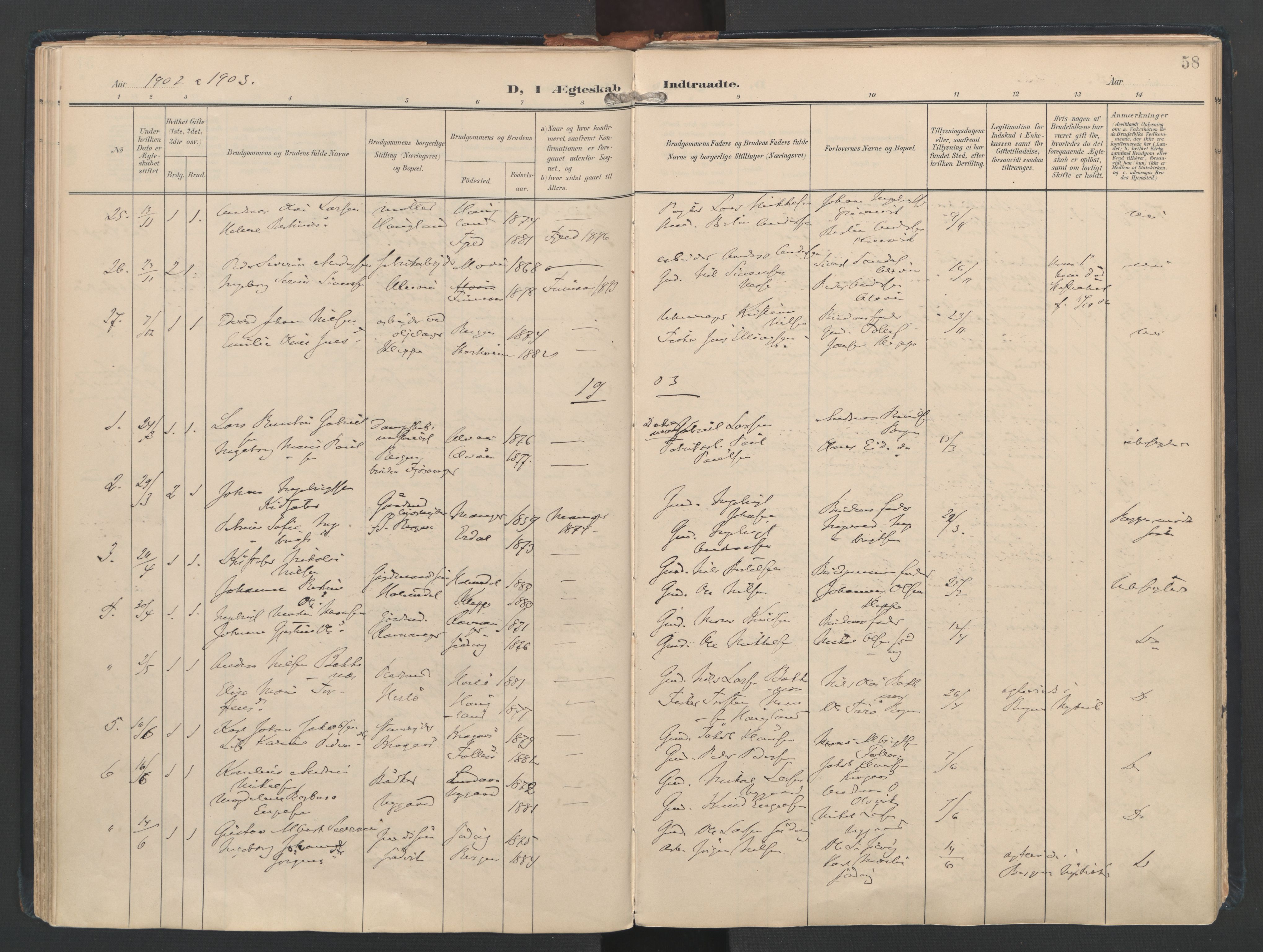 Askøy Sokneprestembete, AV/SAB-A-74101/H/Ha/Haa/Haad/L0001: Parish register (official) no. D 1, 1902-1916, p. 58