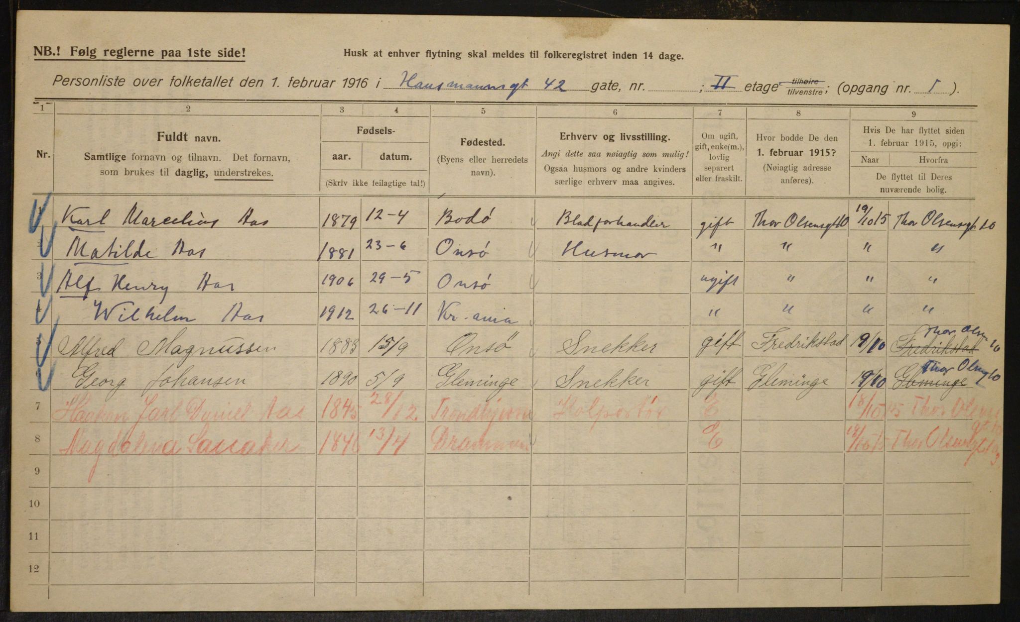 OBA, Municipal Census 1916 for Kristiania, 1916, p. 36073