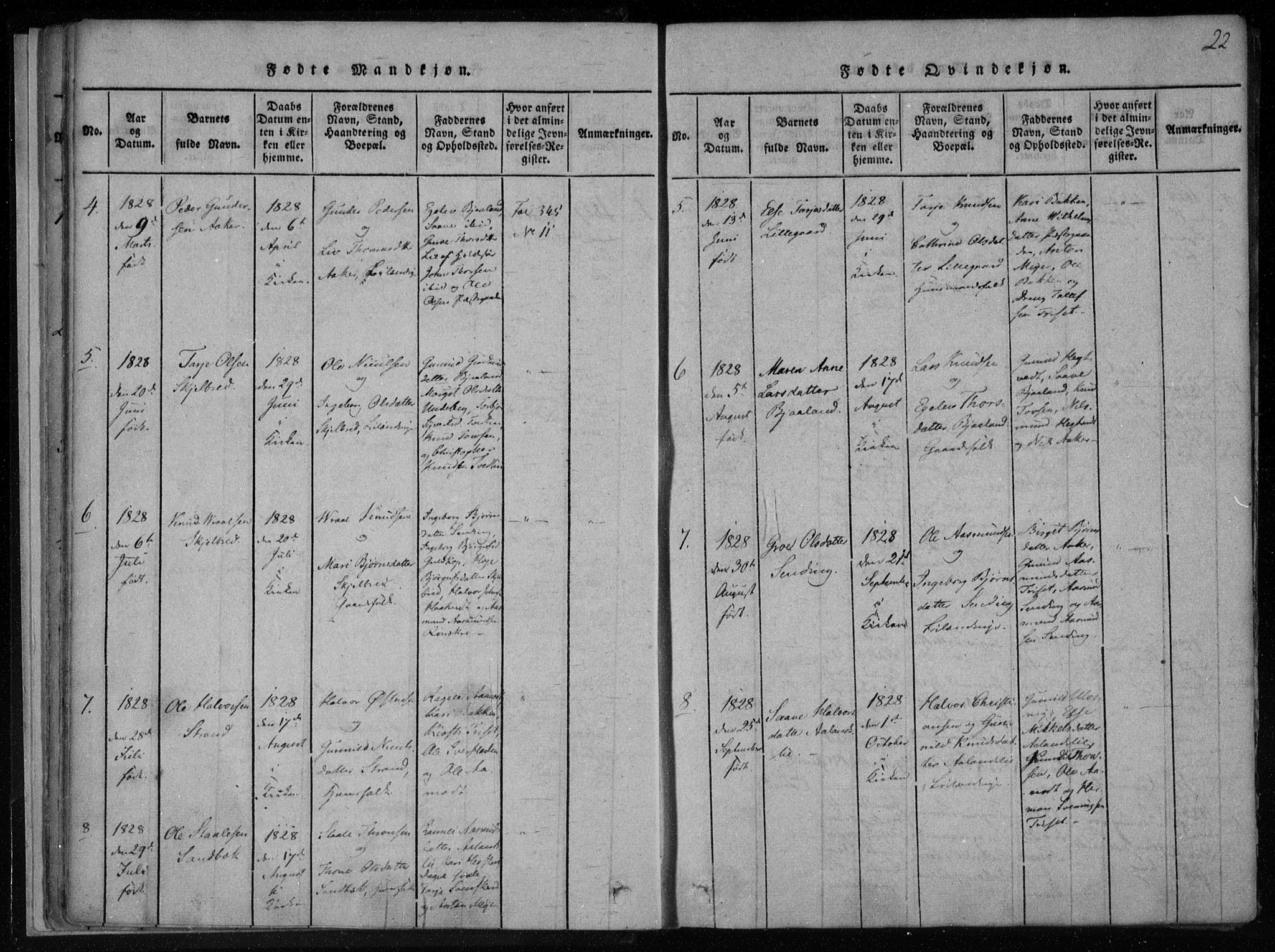 Lårdal kirkebøker, SAKO/A-284/F/Fa/L0005: Parish register (official) no. I 5, 1815-1860, p. 22