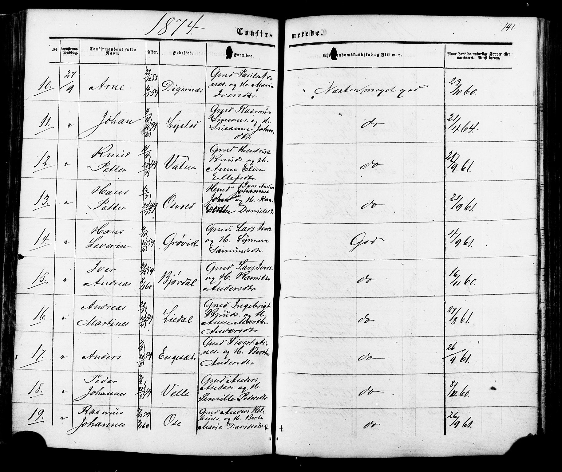 Ministerialprotokoller, klokkerbøker og fødselsregistre - Møre og Romsdal, AV/SAT-A-1454/513/L0175: Parish register (official) no. 513A02, 1856-1877, p. 141