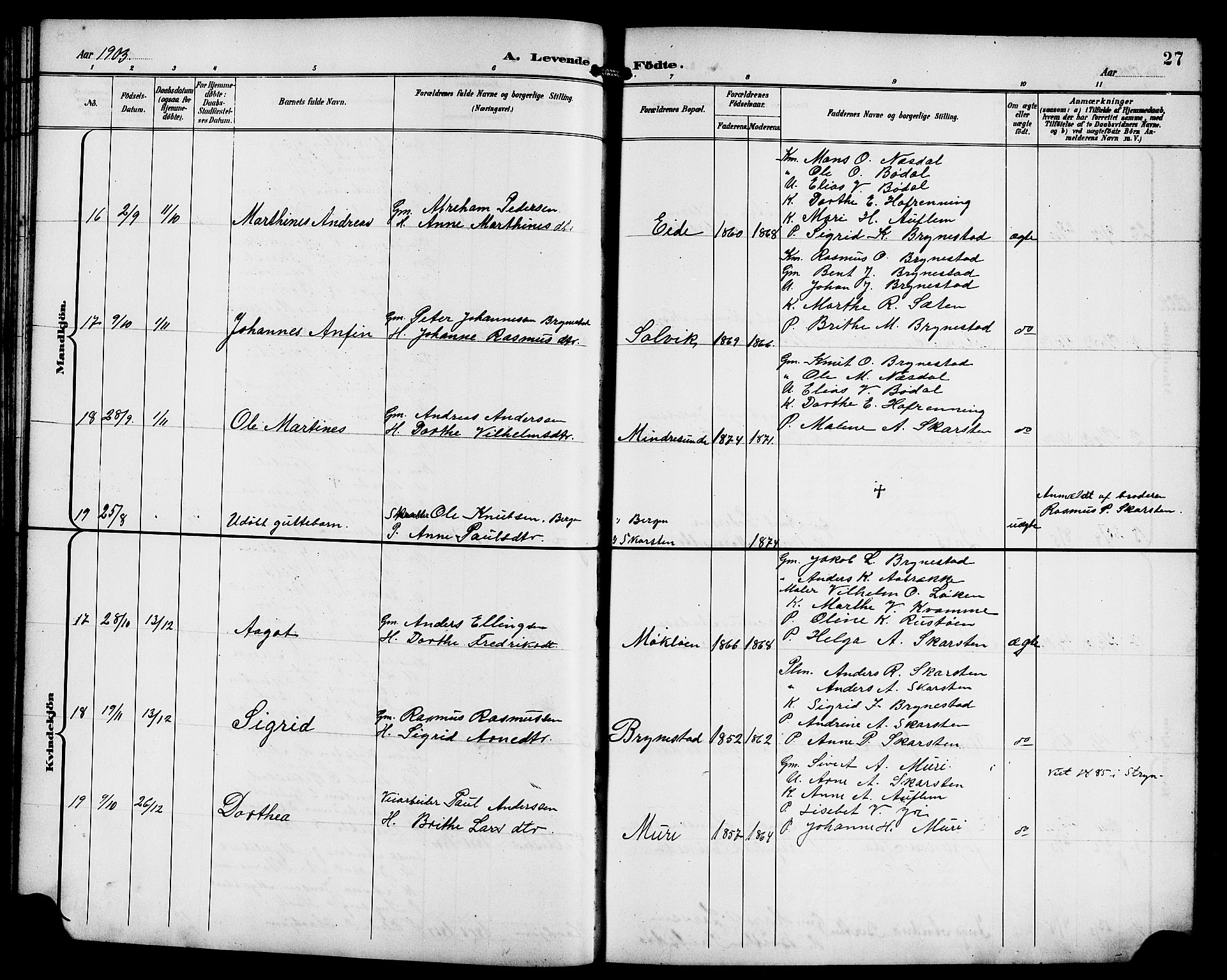 Innvik sokneprestembete, AV/SAB-A-80501: Parish register (copy) no. B 4, 1898-1916, p. 27