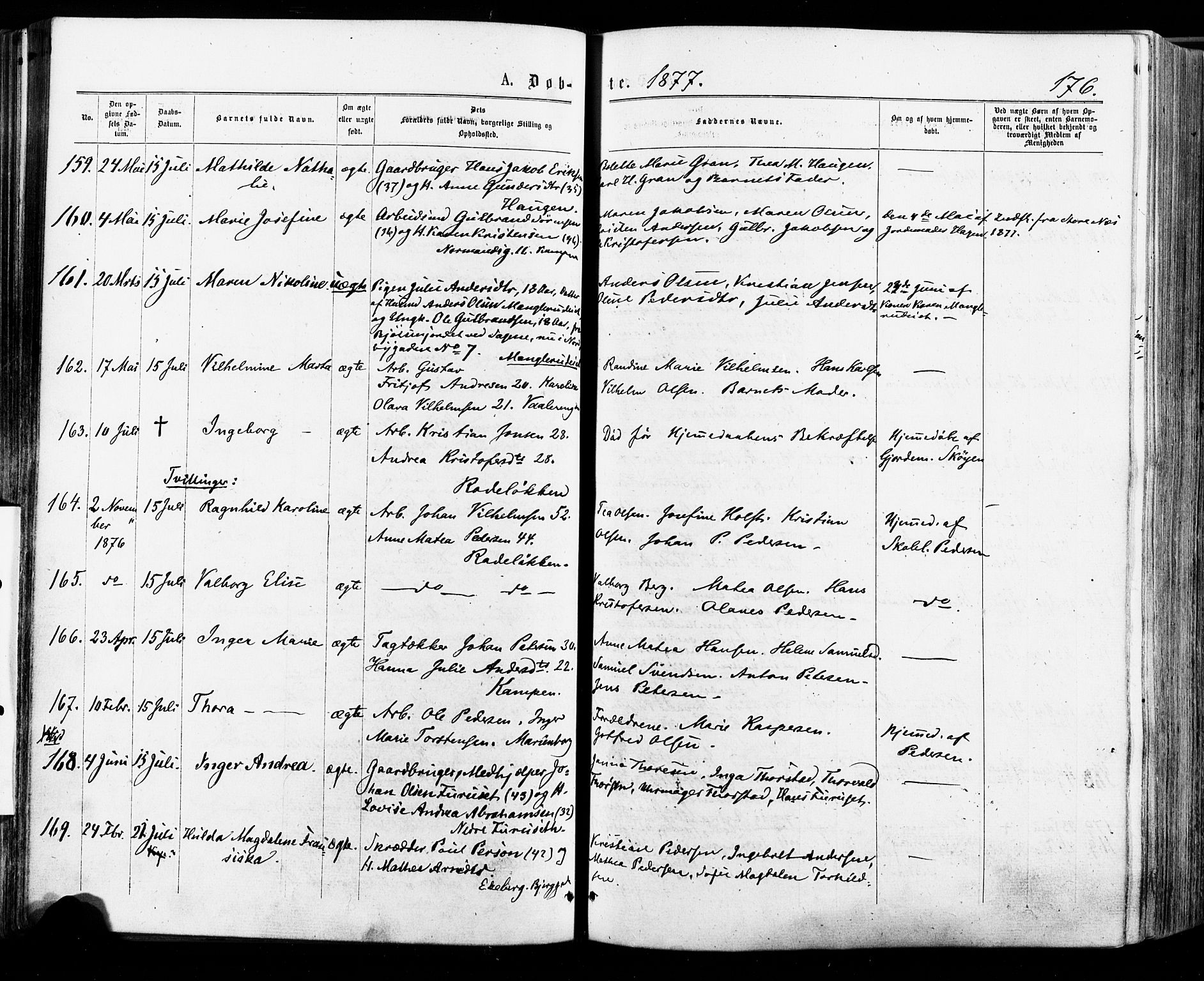 Østre Aker prestekontor Kirkebøker, SAO/A-10840/F/Fa/L0004: Parish register (official) no. I 4, 1876-1889, p. 176