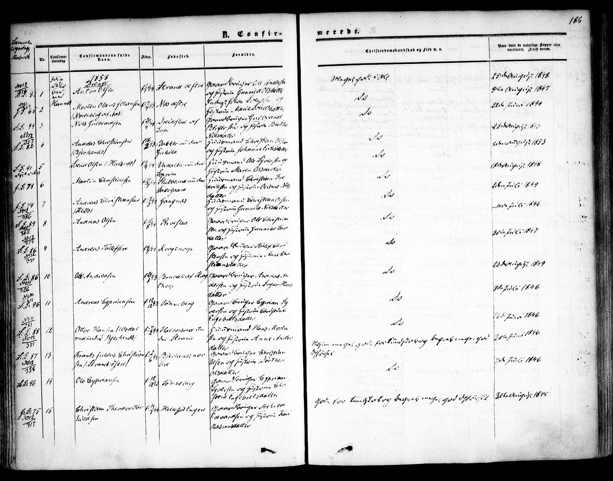 Høland prestekontor Kirkebøker, SAO/A-10346a/F/Fa/L0010: Parish register (official) no. I 10, 1854-1861, p. 186