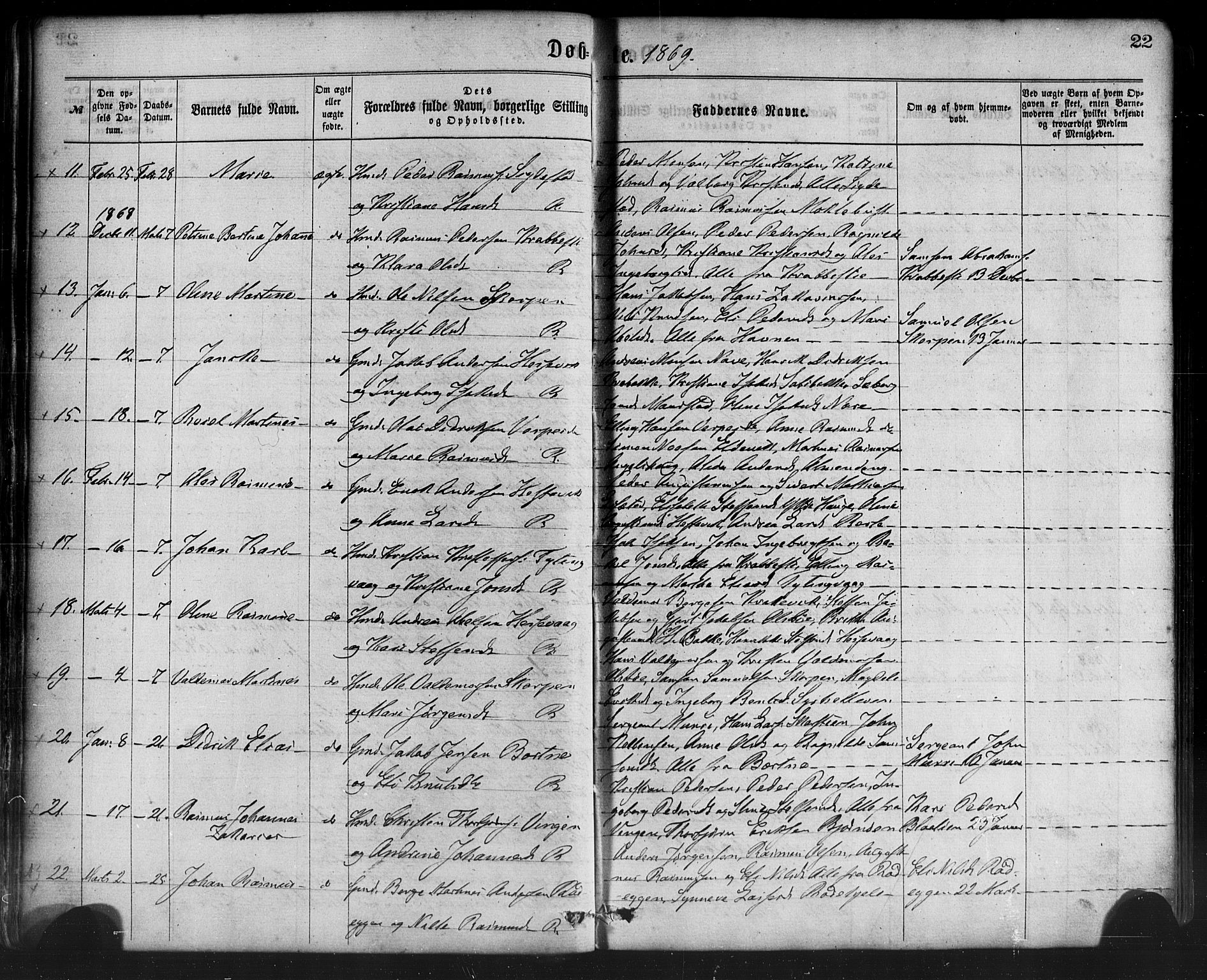 Davik sokneprestembete, AV/SAB-A-79701/H/Haa/Haaa/L0006: Parish register (official) no. A 6, 1867-1881, p. 22