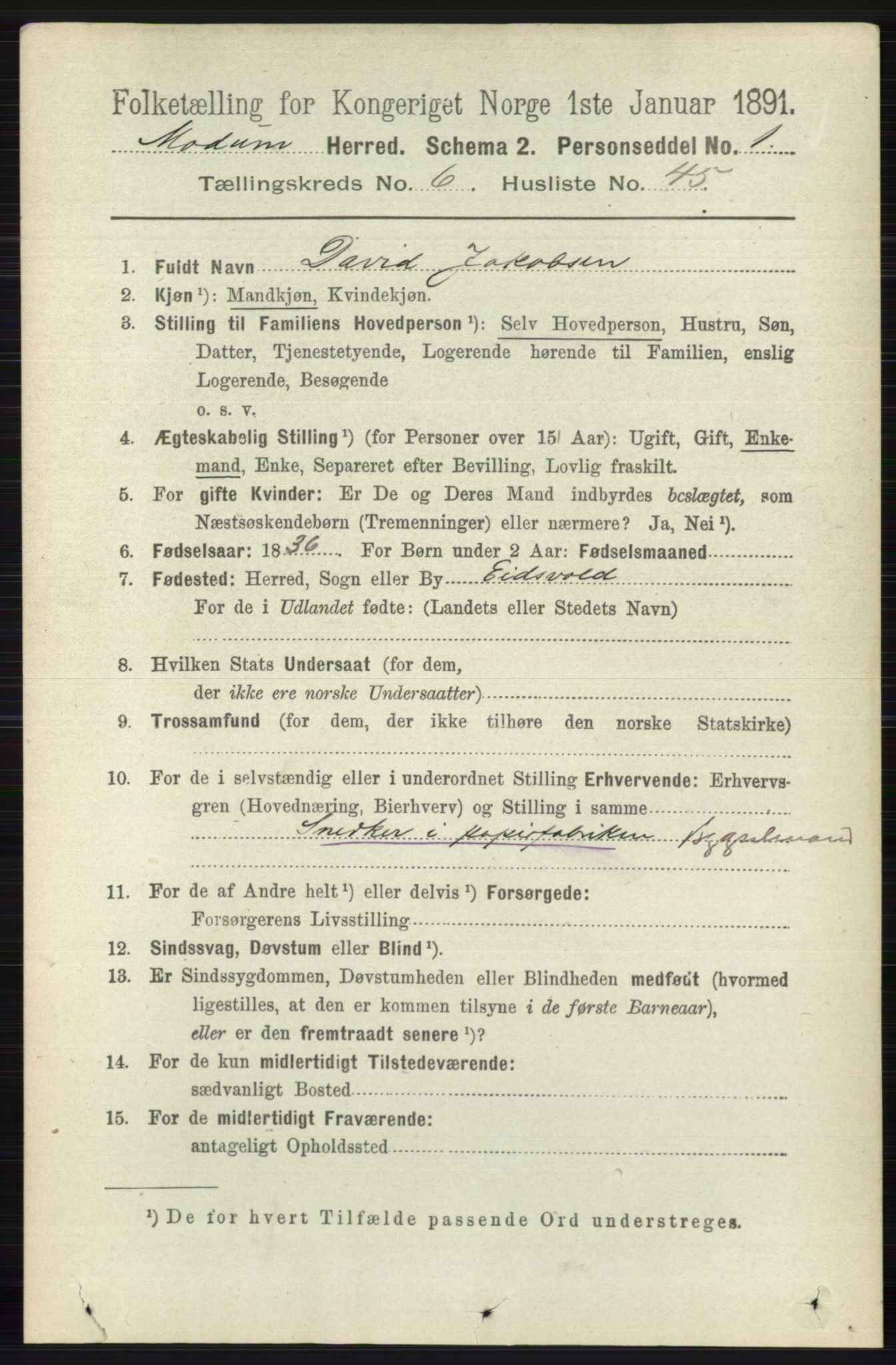 RA, 1891 census for 0623 Modum, 1891, p. 2564