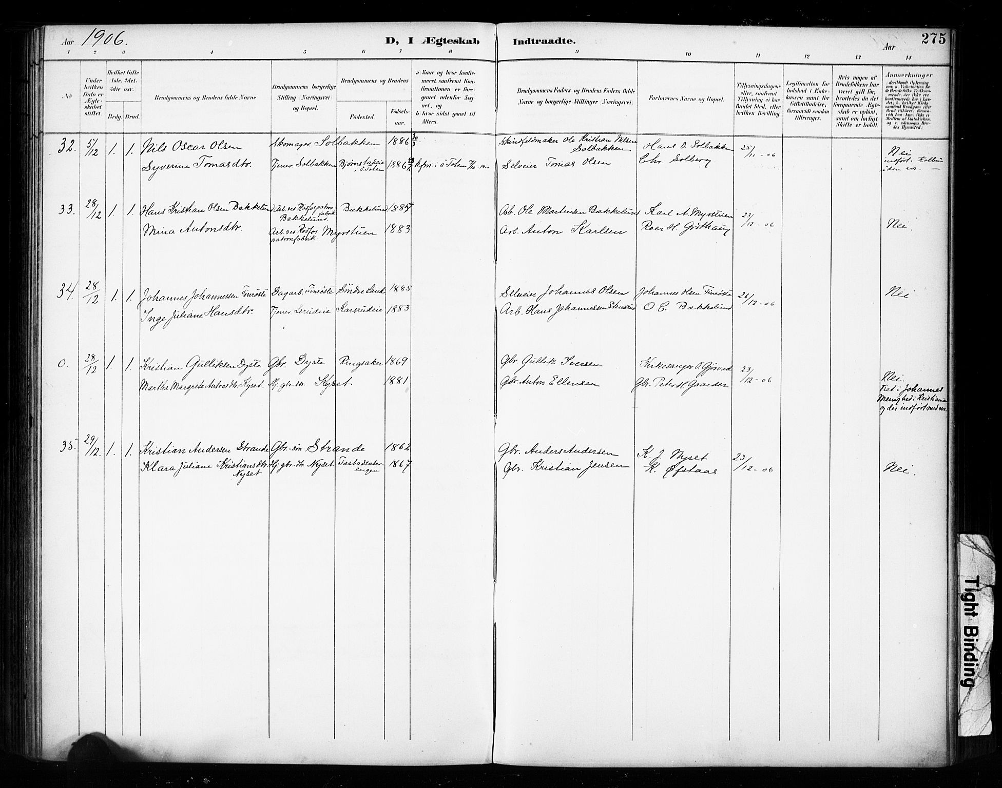 Vestre Toten prestekontor, SAH/PREST-108/H/Ha/Haa/L0011: Parish register (official) no. 11, 1895-1906, p. 275