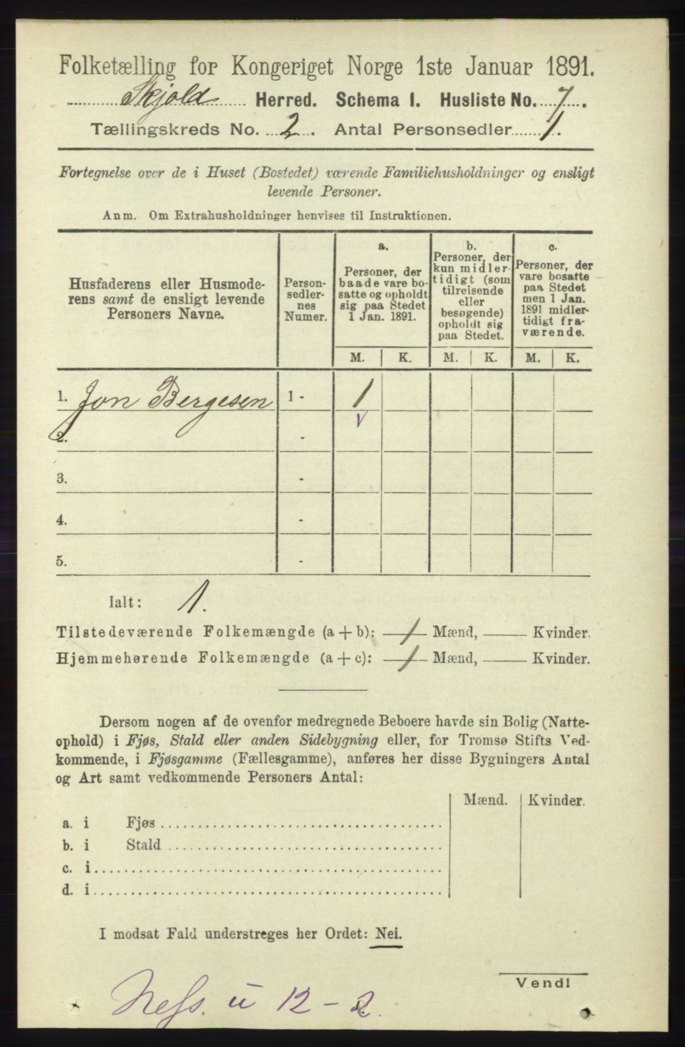 RA, 1891 census for 1154 Skjold, 1891, p. 271