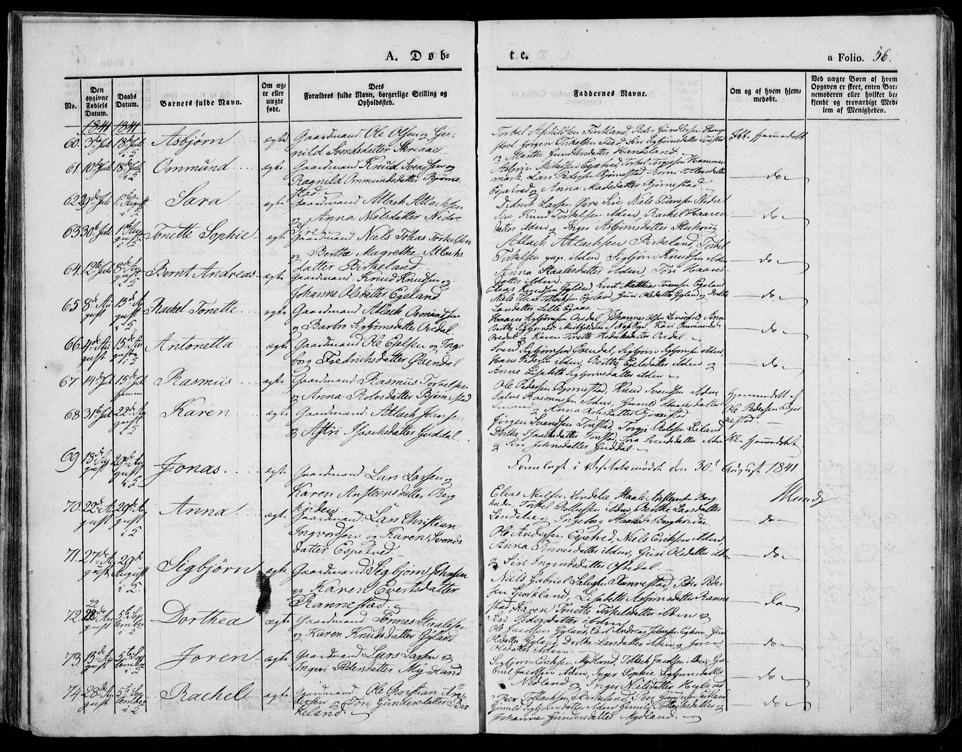 Bakke sokneprestkontor, AV/SAK-1111-0002/F/Fa/Faa/L0004: Parish register (official) no. A 4, 1834-1846, p. 56